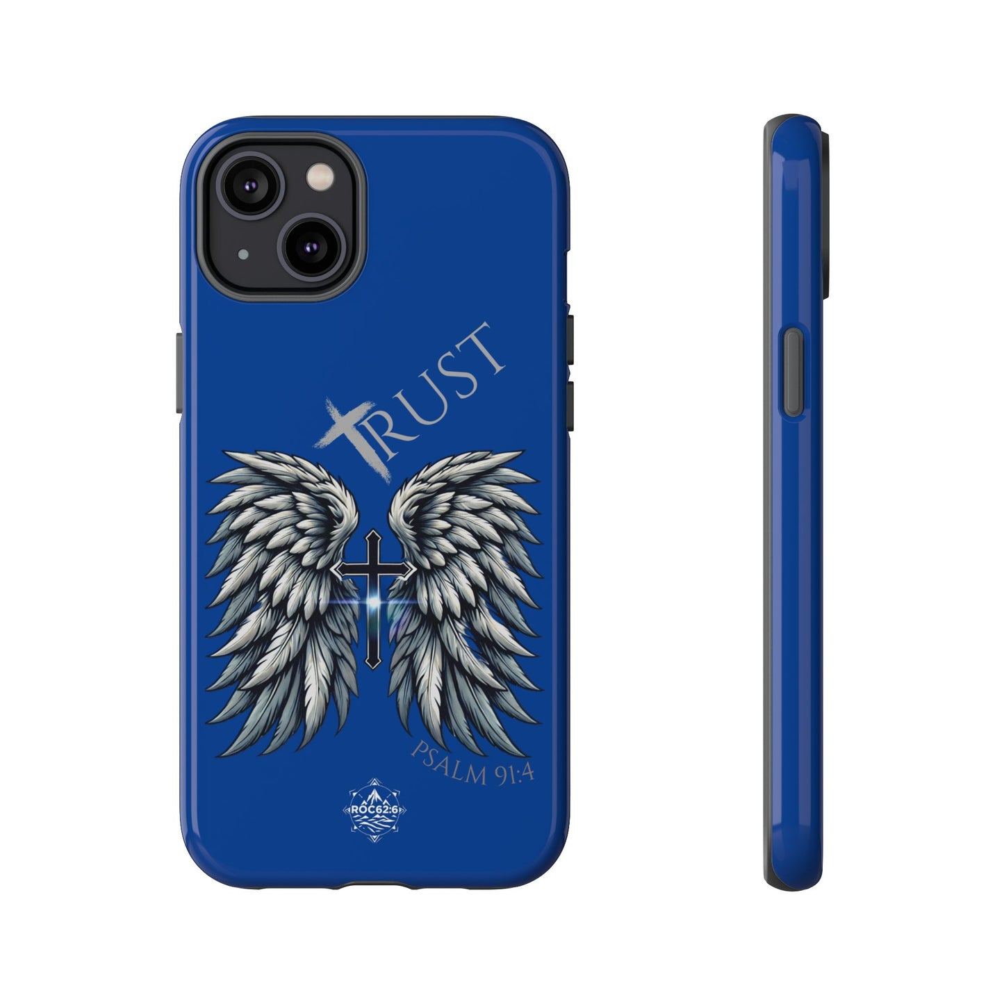 Wings Series Blue Phone Case - Trust, Psalm 91:4 Design, Inspirational Gift, Christian Accessories, Spiritual Protection, Encouragement