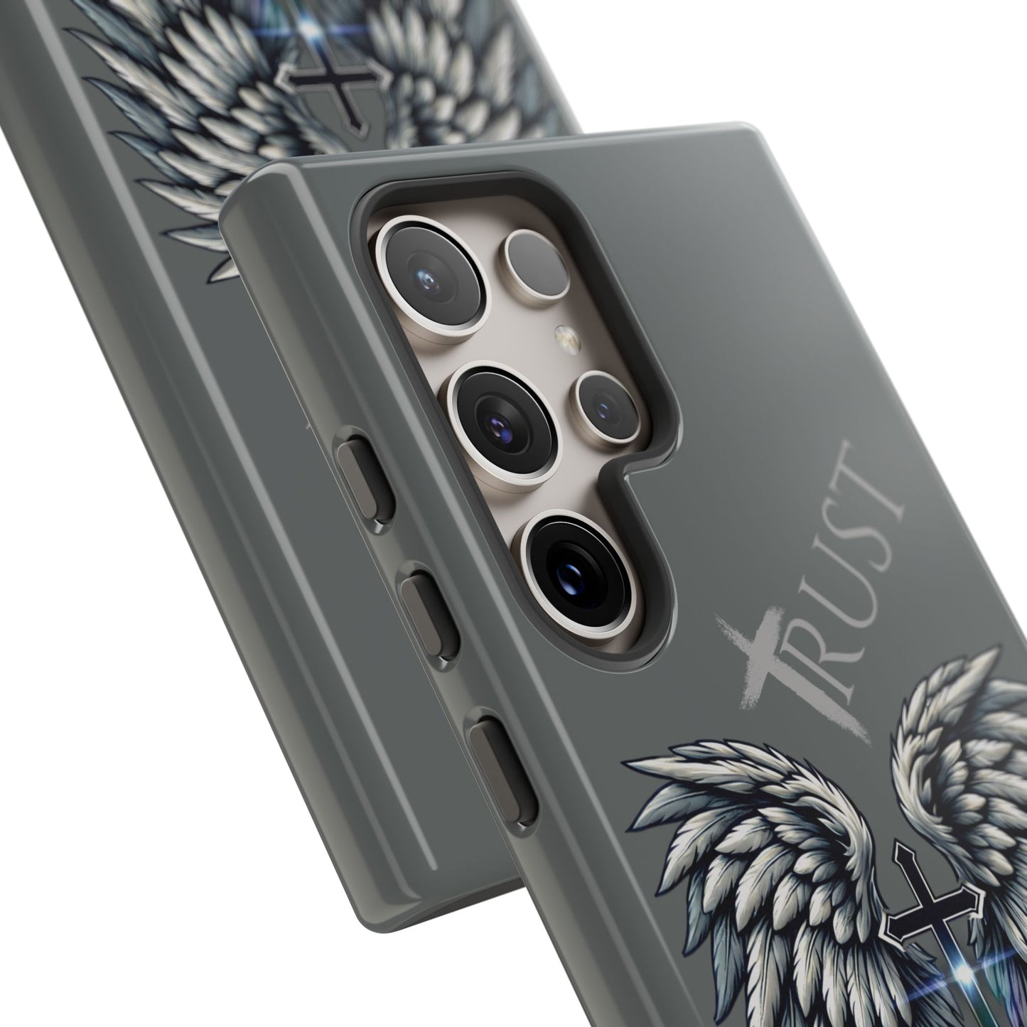 Wings Series Dark Grey Phone Case - Trust, Psalm 91:4 Design, Inspirational Gift, Christian Accessories, Spiritual Protection, Encouragement