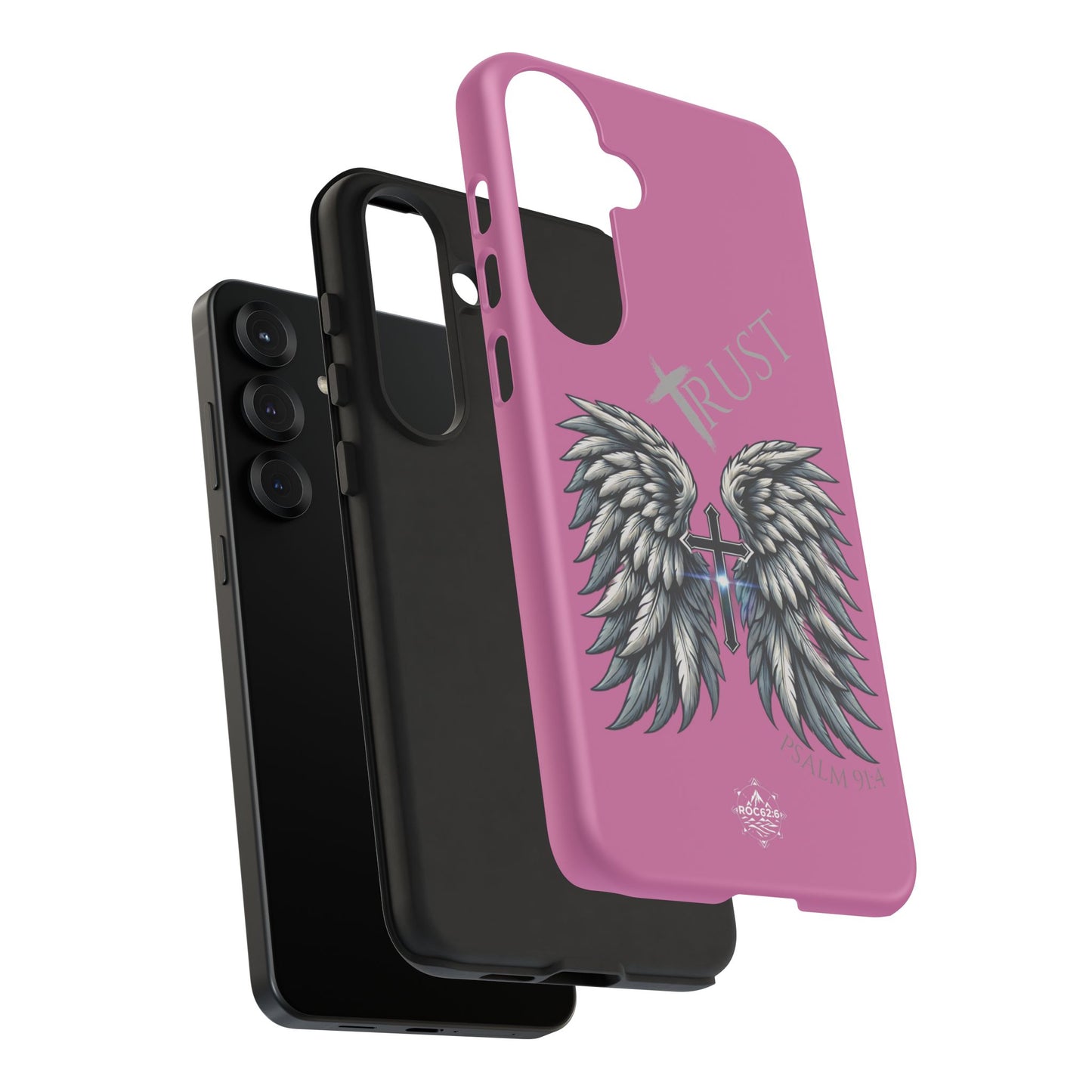 Wings Series Pink Phone Case - Trust, Psalm 91:4 Design, Inspirational Gift, Christian Accessories, Spiritual Protection, Encouragement