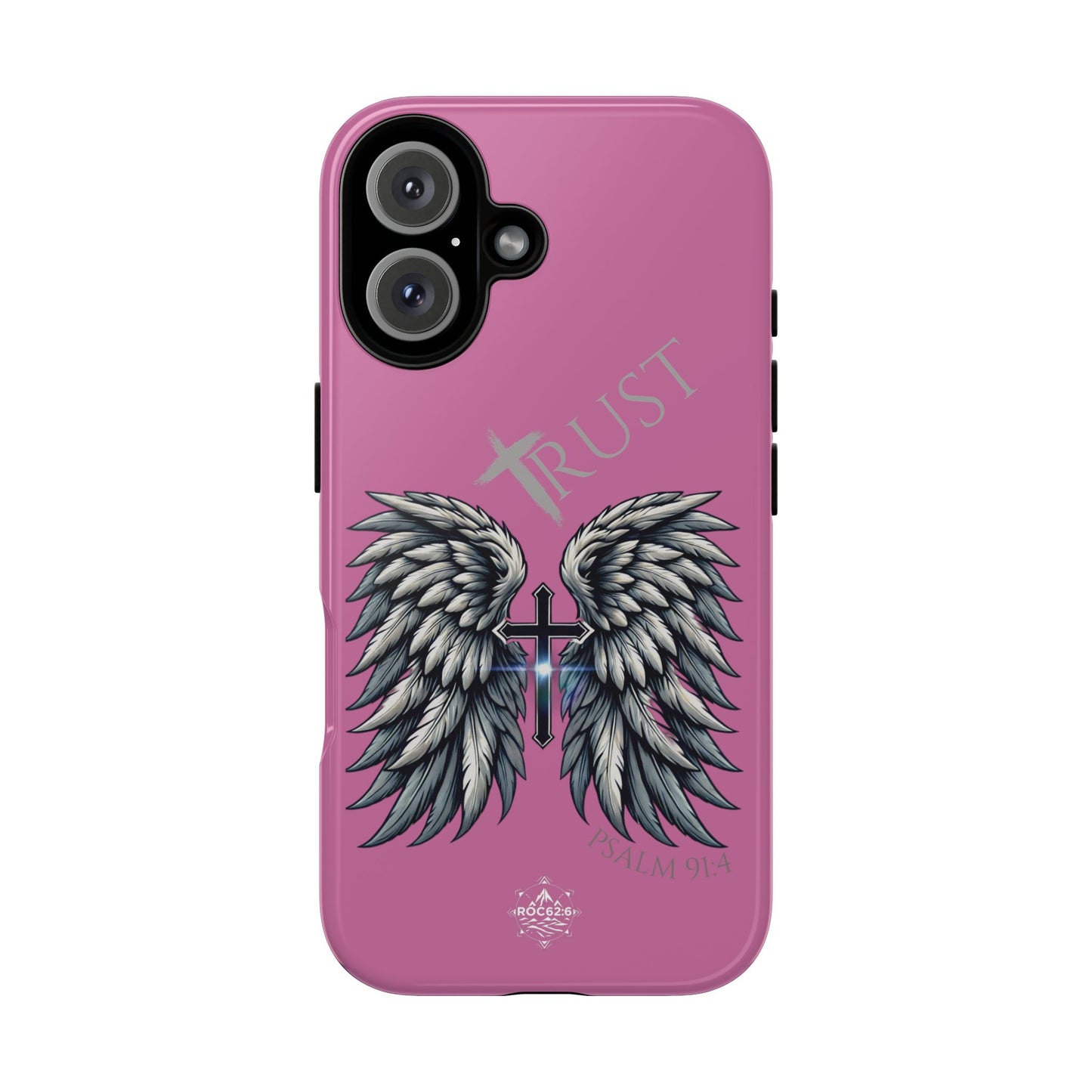 Wings Series Pink Phone Case - Trust, Psalm 91:4 Design, Inspirational Gift, Christian Accessories, Spiritual Protection, Encouragement