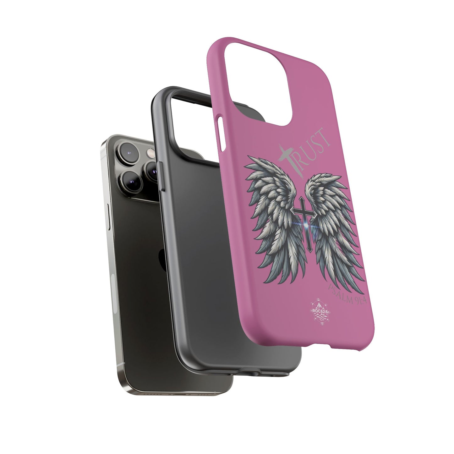 Wings Series Pink Phone Case - Trust, Psalm 91:4 Design, Inspirational Gift, Christian Accessories, Spiritual Protection, Encouragement