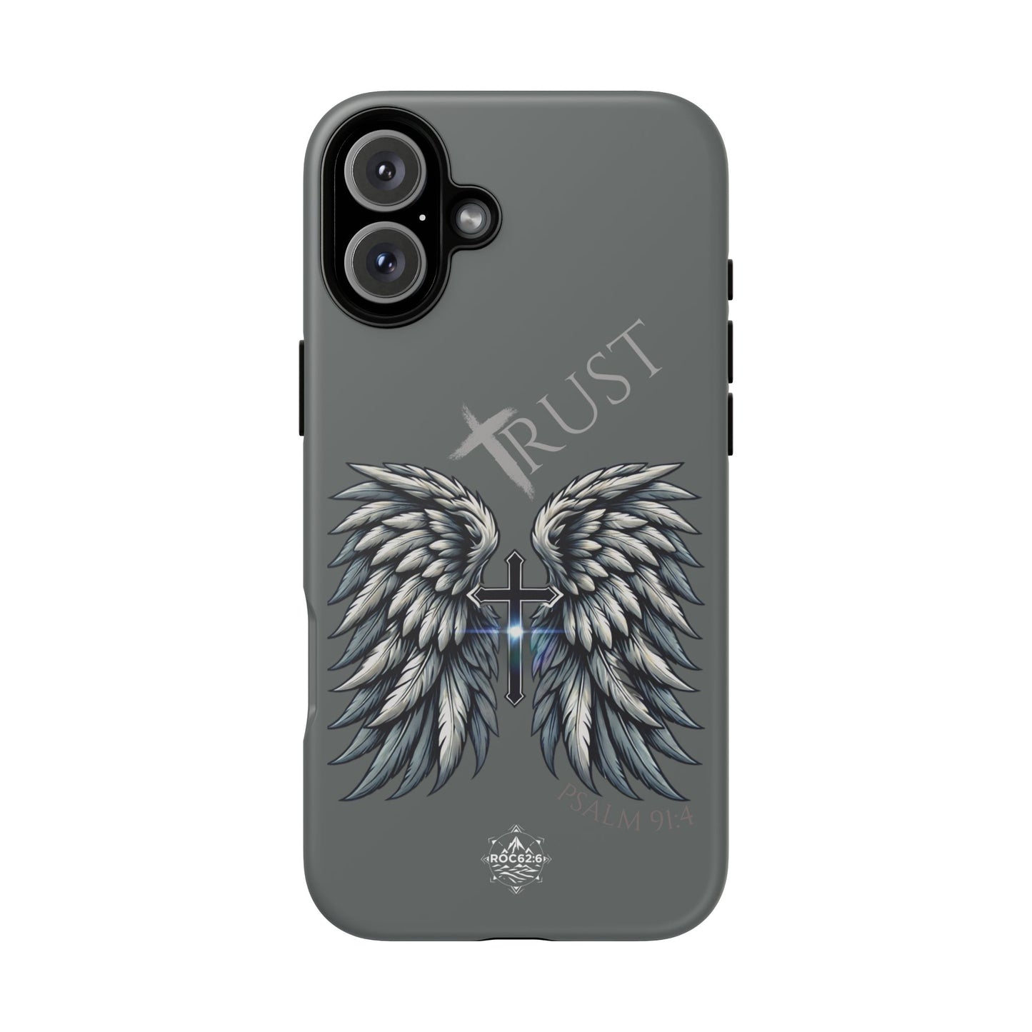 Wings Series Dark Grey Phone Case - Trust, Psalm 91:4 Design, Inspirational Gift, Christian Accessories, Spiritual Protection, Encouragement