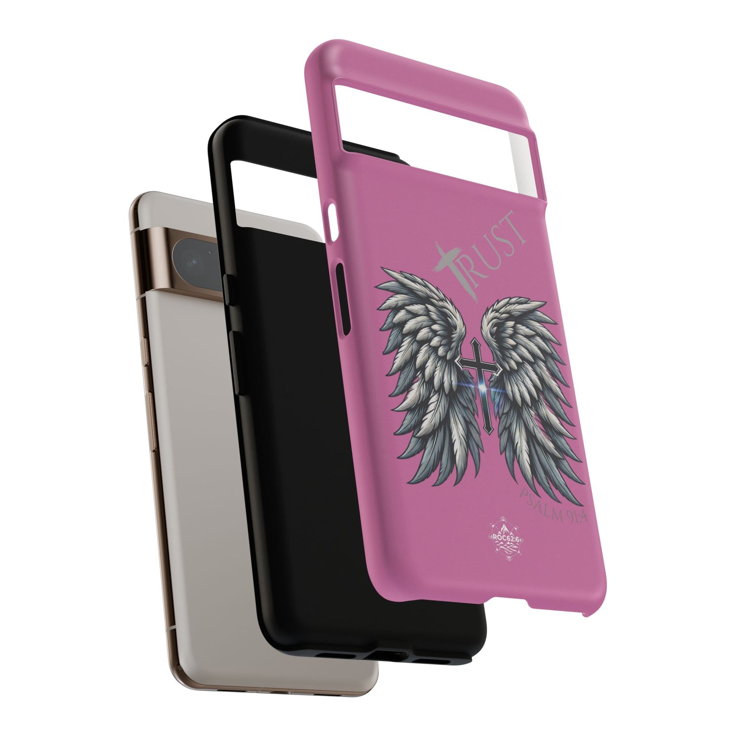 Wings Series Pink Phone Case - Trust, Psalm 91:4 Design, Inspirational Gift, Christian Accessories, Spiritual Protection, Encouragement