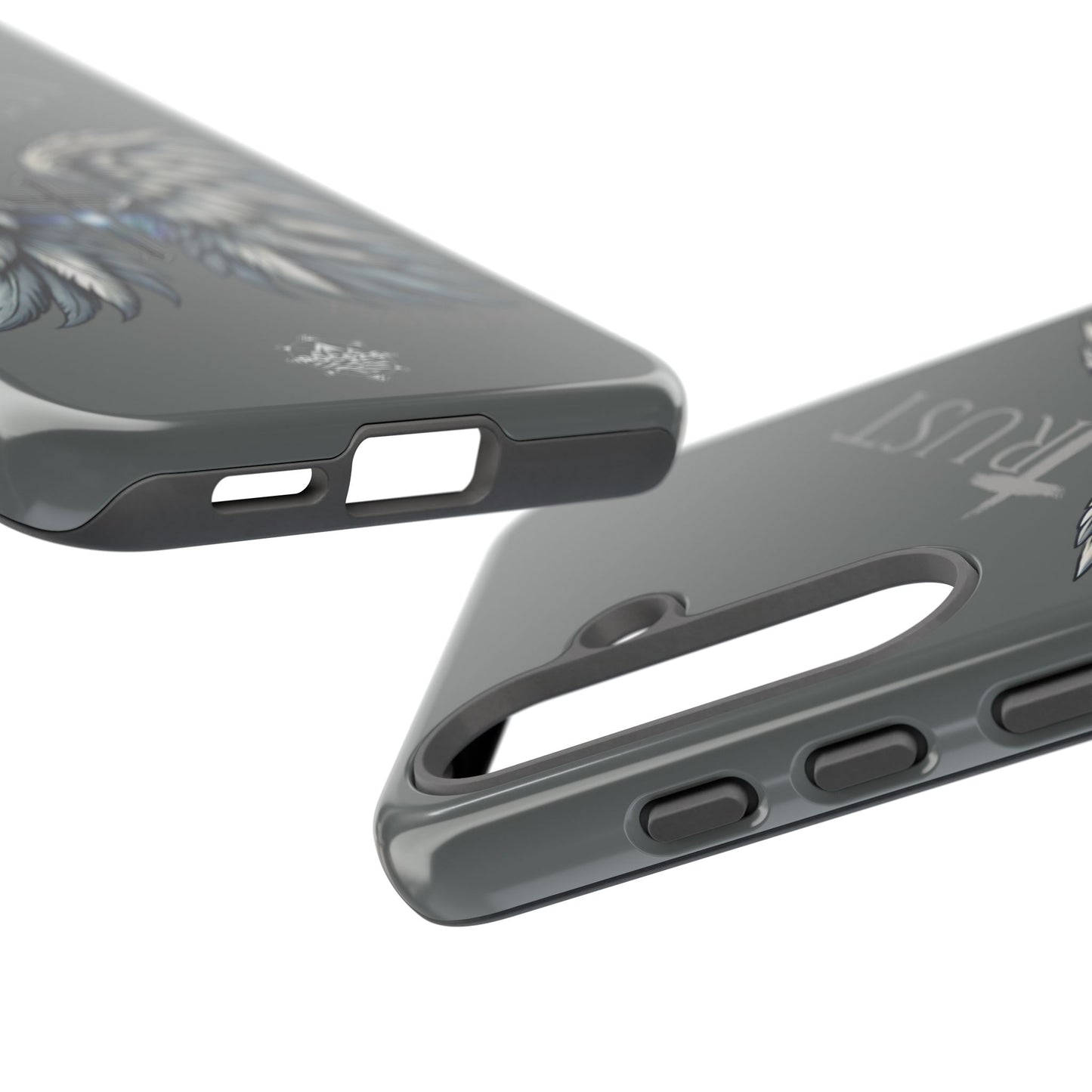 Wings Series Dark Grey Phone Case - Trust, Psalm 91:4 Design, Inspirational Gift, Christian Accessories, Spiritual Protection, Encouragement