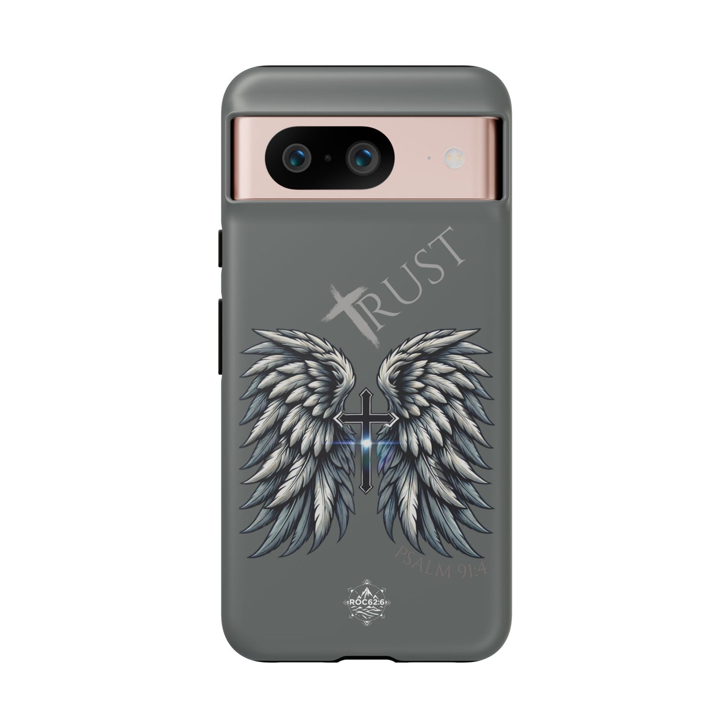 Wings Series Dark Grey Phone Case - Trust, Psalm 91:4 Design, Inspirational Gift, Christian Accessories, Spiritual Protection, Encouragement