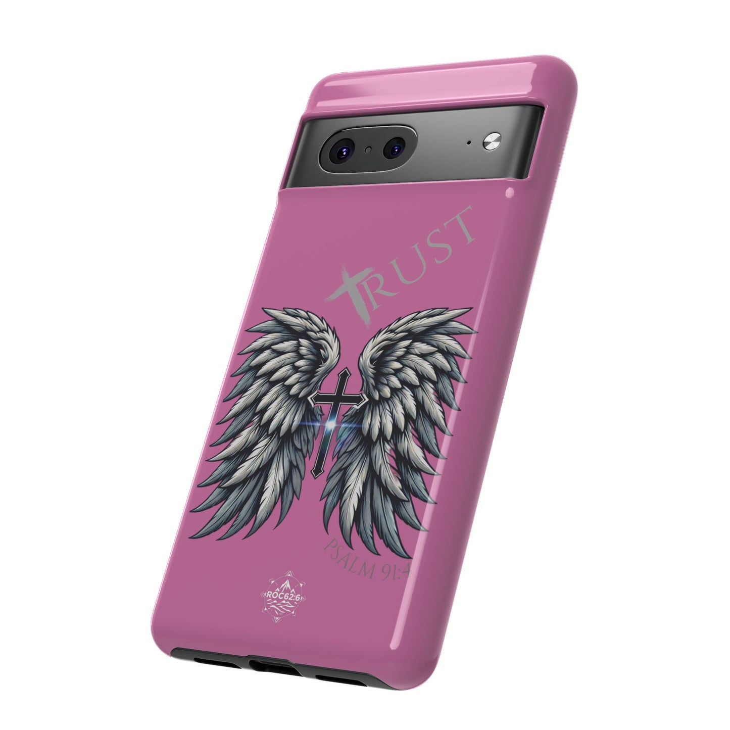 Wings Series Pink Phone Case - Trust, Psalm 91:4 Design, Inspirational Gift, Christian Accessories, Spiritual Protection, Encouragement