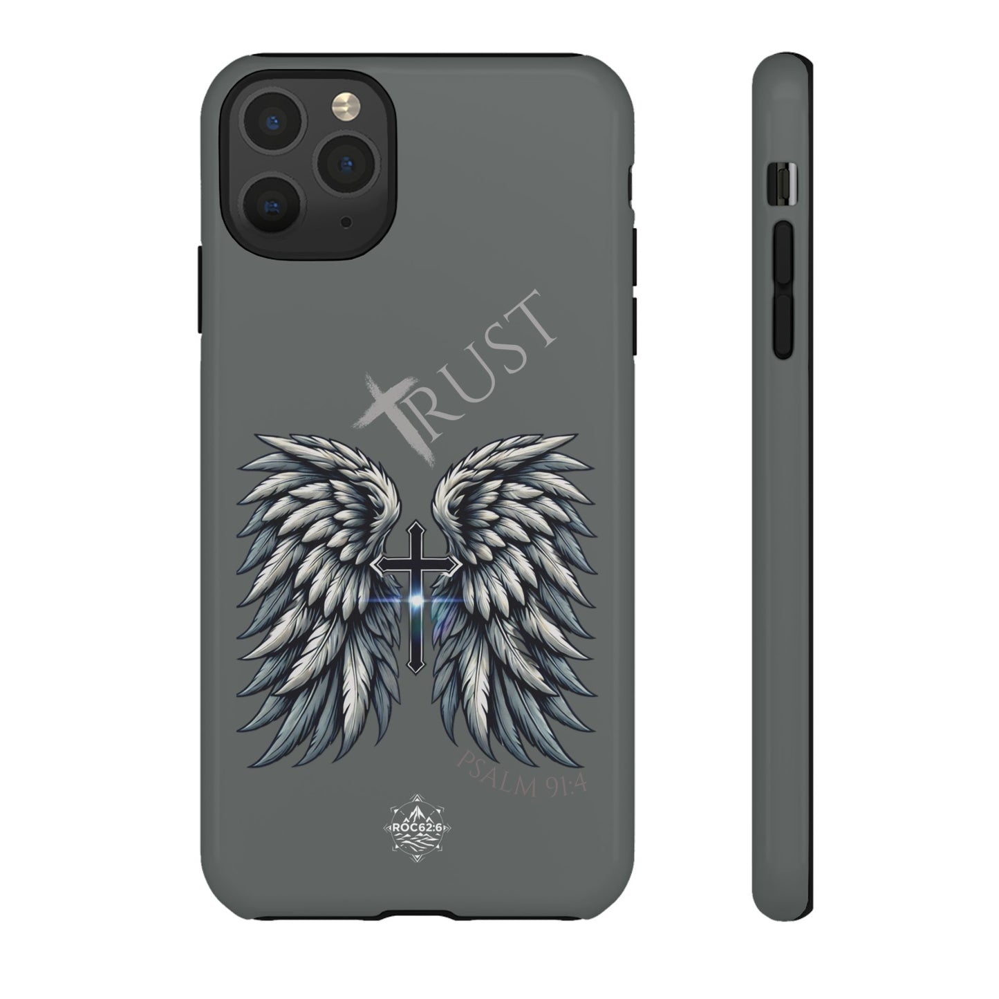 Wings Series Dark Grey Phone Case - Trust, Psalm 91:4 Design, Inspirational Gift, Christian Accessories, Spiritual Protection, Encouragement