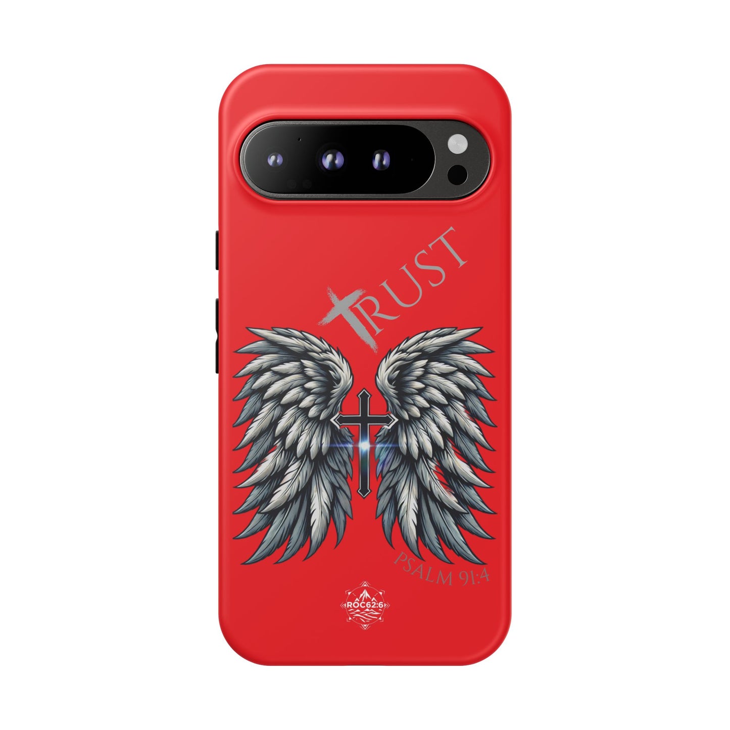 Wings Series Red Phone Case - Trust, Psalm 91:4 Design, Inspirational Gift, Christian Accessories, Spiritual Protection, Encouragement