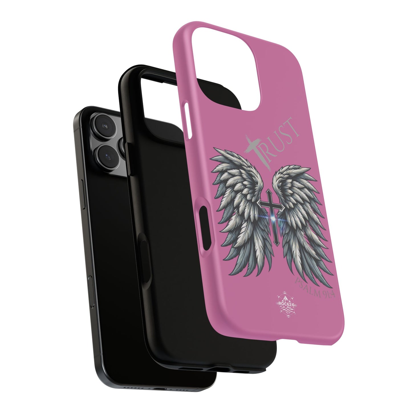 Wings Series Pink Phone Case - Trust, Psalm 91:4 Design, Inspirational Gift, Christian Accessories, Spiritual Protection, Encouragement