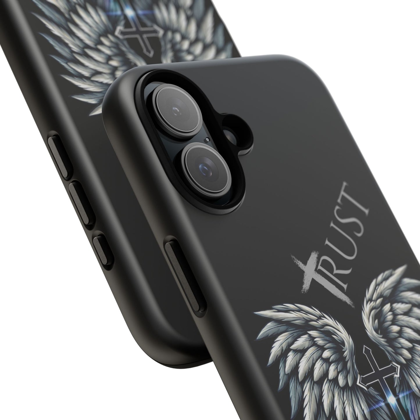 Wings Series Black Phone Case - Trust, Psalm 91:4 Design, Inspirational Gift, Christian Accessories, Spiritual Protection, Encouragement