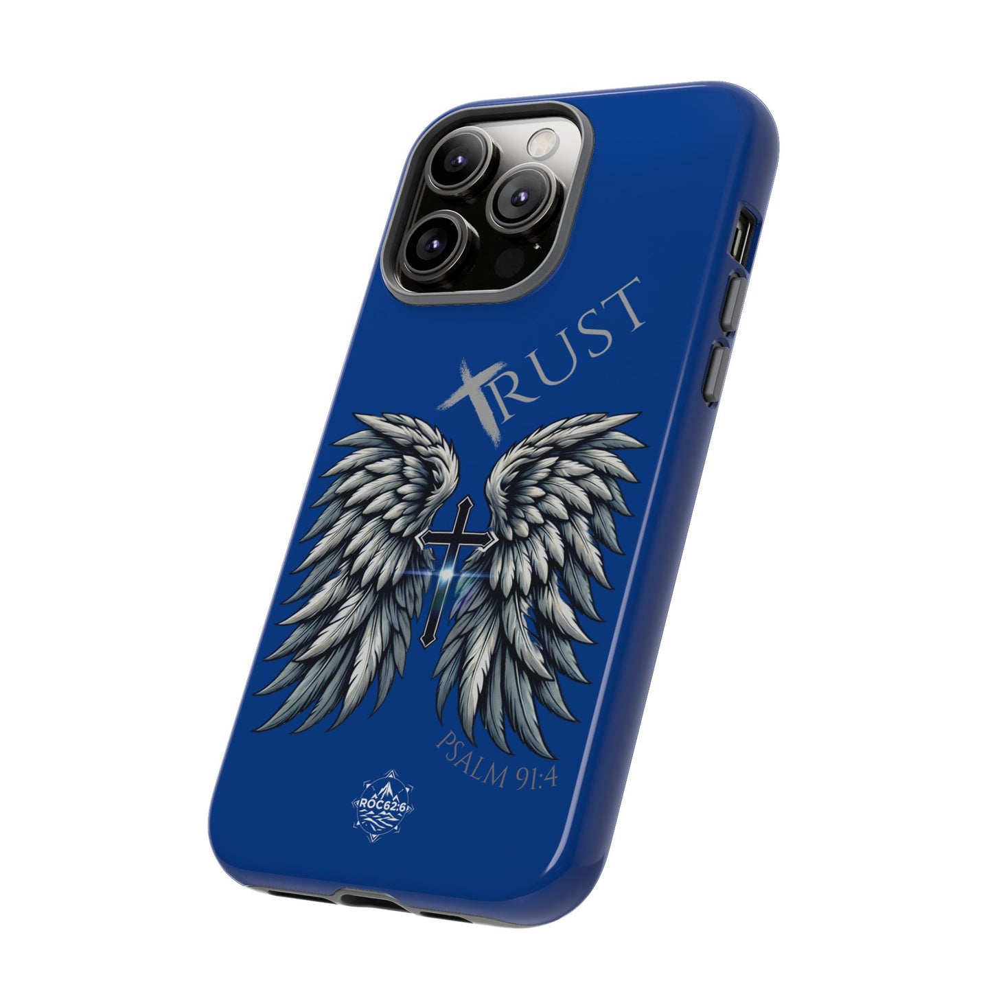 Wings Series Blue Phone Case - Trust, Psalm 91:4 Design, Inspirational Gift, Christian Accessories, Spiritual Protection, Encouragement