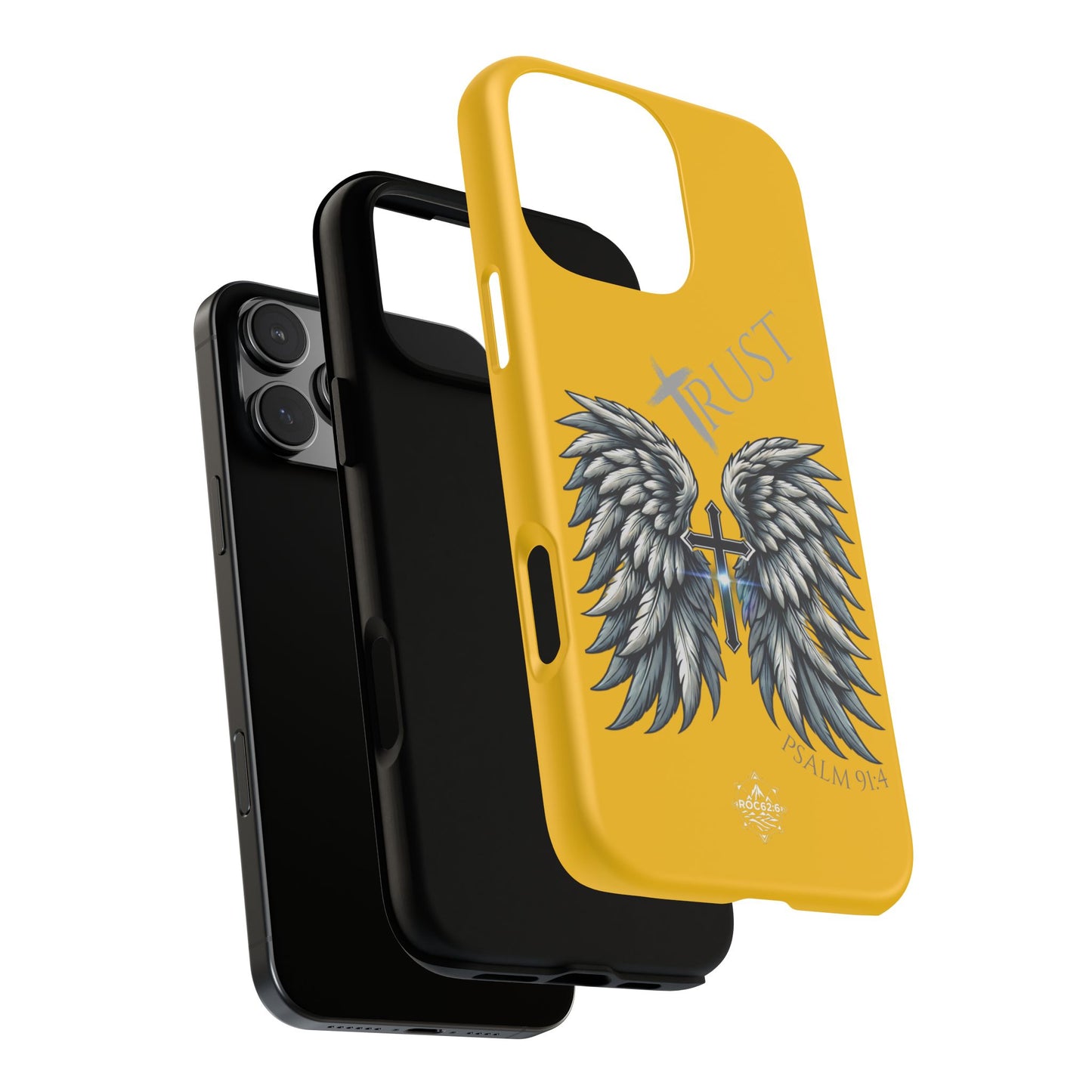 Wings Series Gold Phone Case - Trust, Psalm 91:4 Design, Inspirational Gift, Christian Accessories, Spiritual Protection, Encouragement