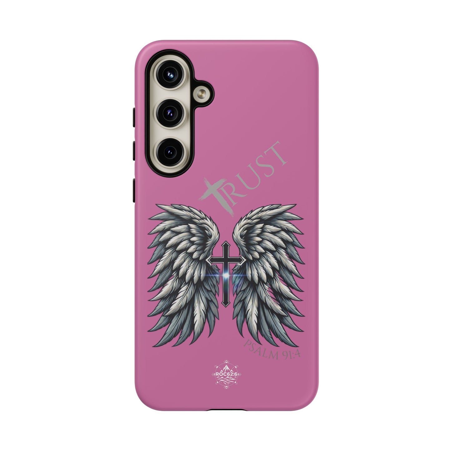 Wings Series Pink Phone Case - Trust, Psalm 91:4 Design, Inspirational Gift, Christian Accessories, Spiritual Protection, Encouragement