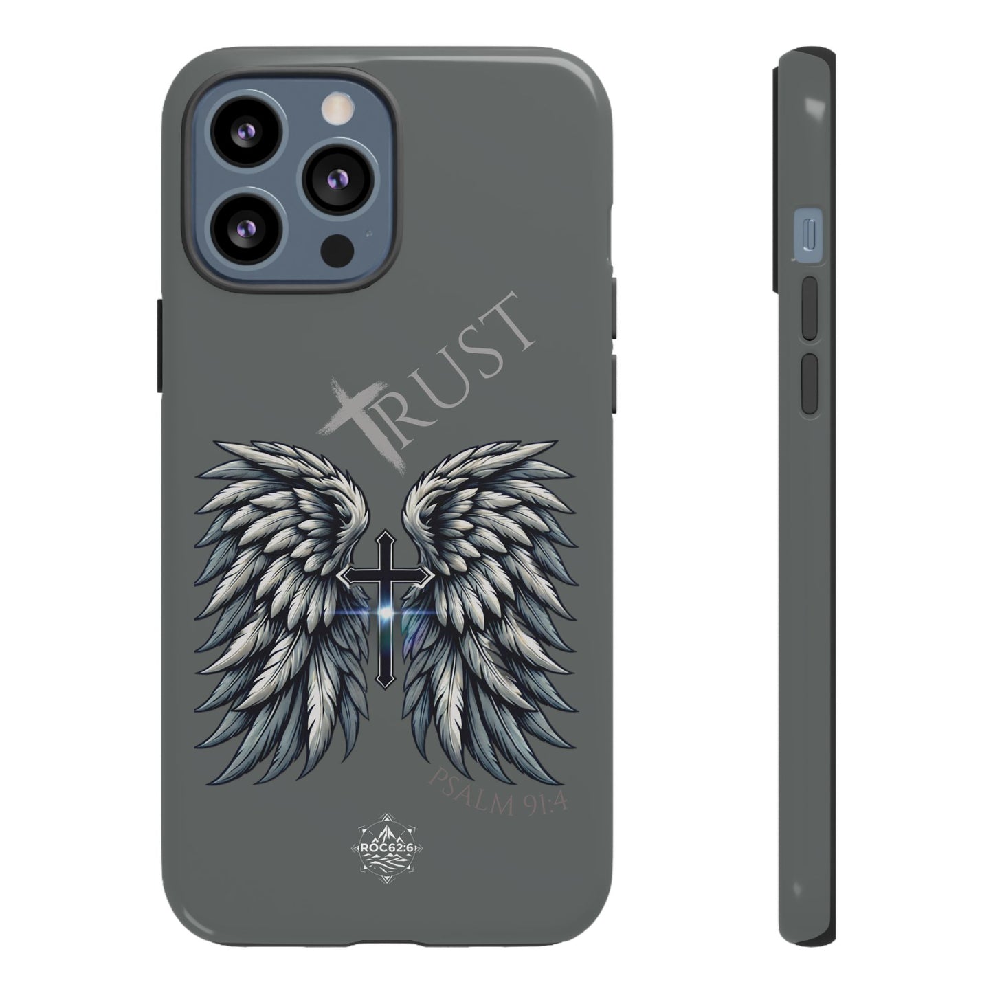 Wings Series Dark Grey Phone Case - Trust, Psalm 91:4 Design, Inspirational Gift, Christian Accessories, Spiritual Protection, Encouragement