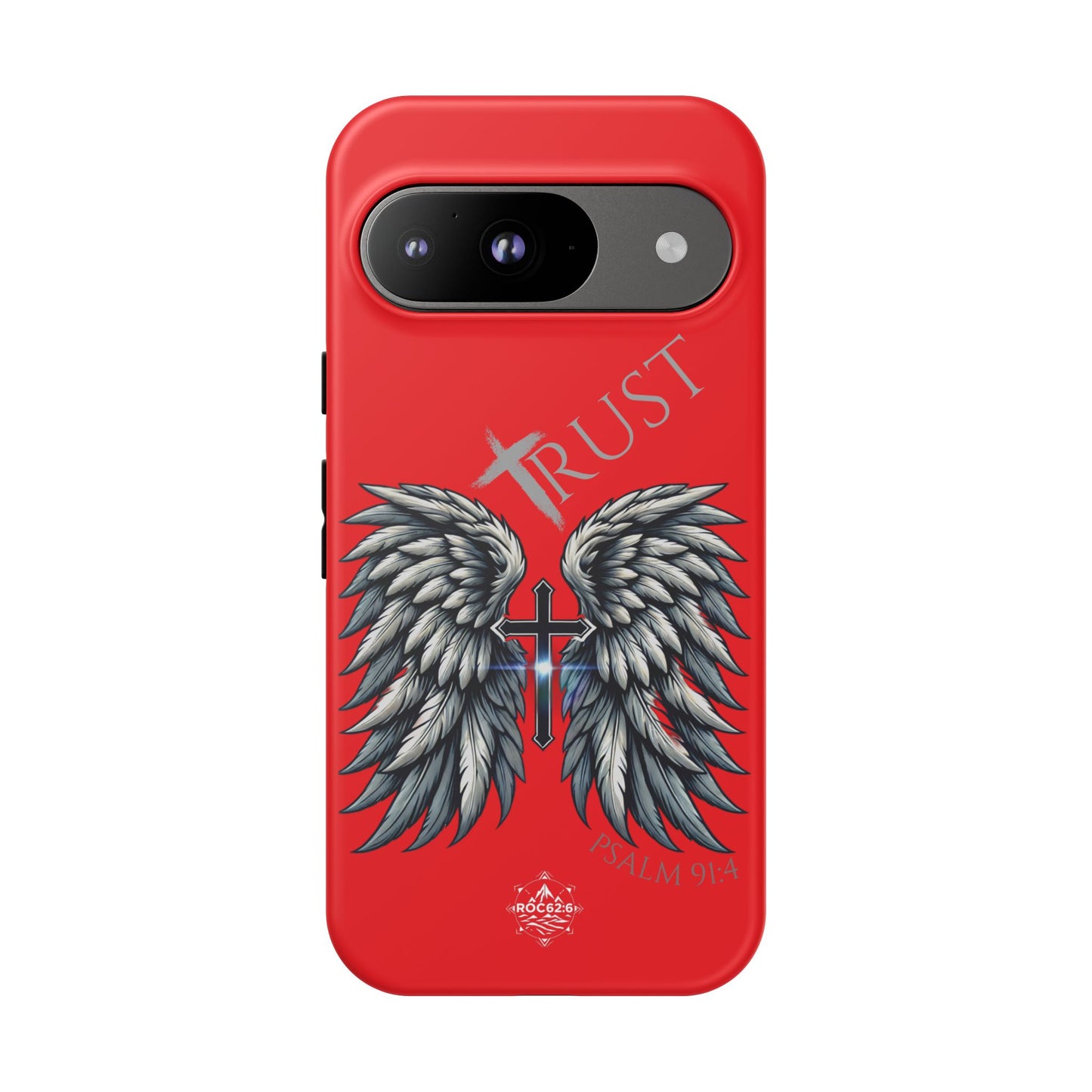Wings Series Red Phone Case - Trust, Psalm 91:4 Design, Inspirational Gift, Christian Accessories, Spiritual Protection, Encouragement