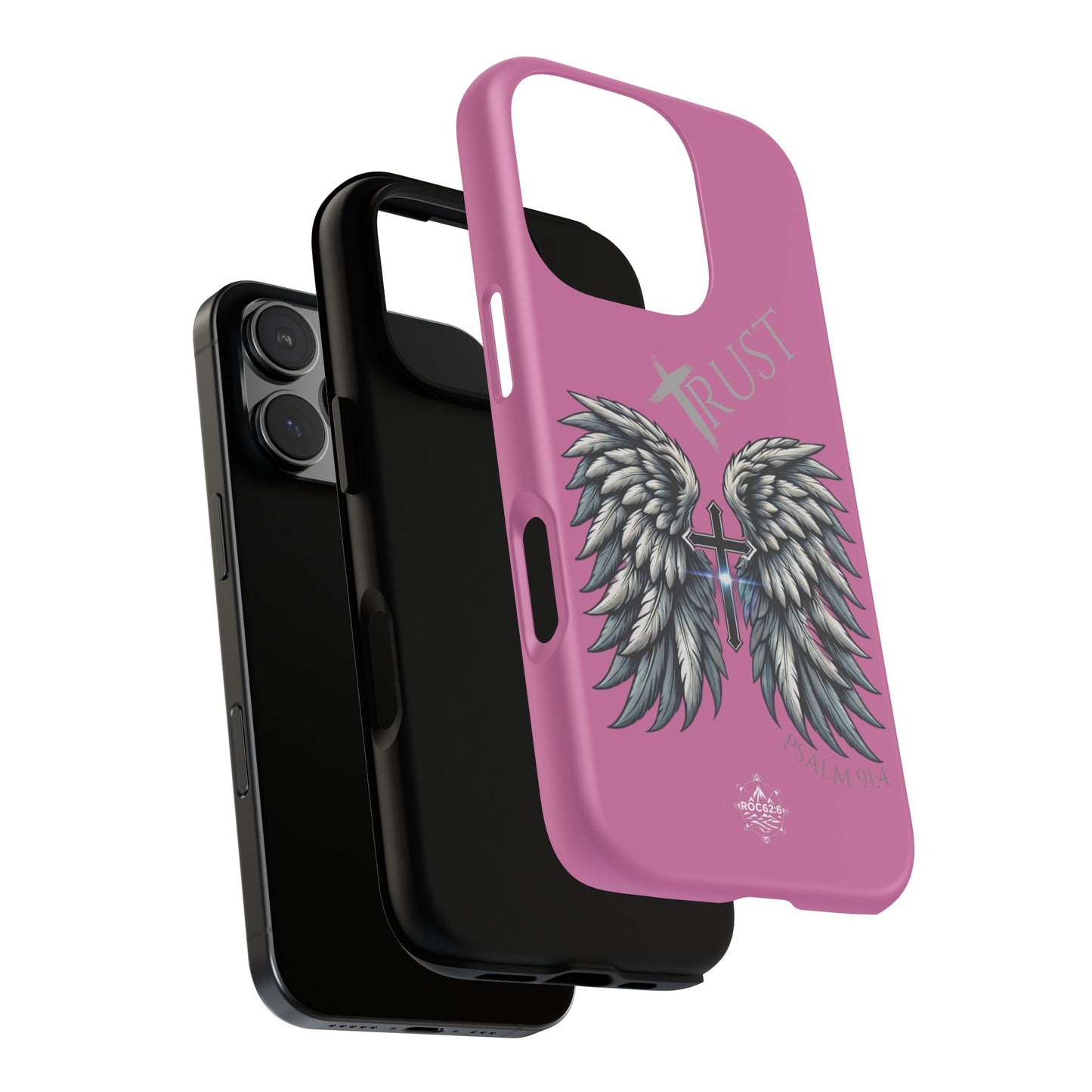 Wings Series Pink Phone Case - Trust, Psalm 91:4 Design, Inspirational Gift, Christian Accessories, Spiritual Protection, Encouragement