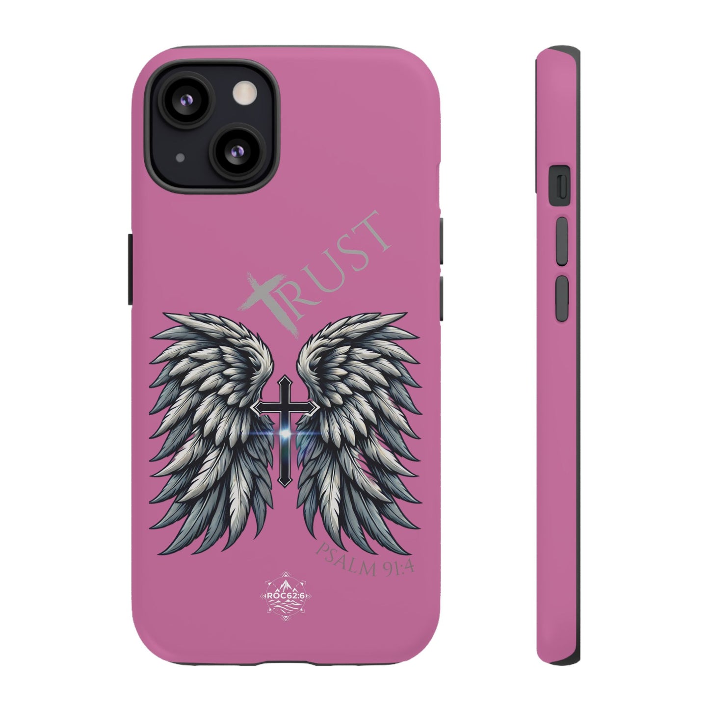 Wings Series Pink Phone Case - Trust, Psalm 91:4 Design, Inspirational Gift, Christian Accessories, Spiritual Protection, Encouragement
