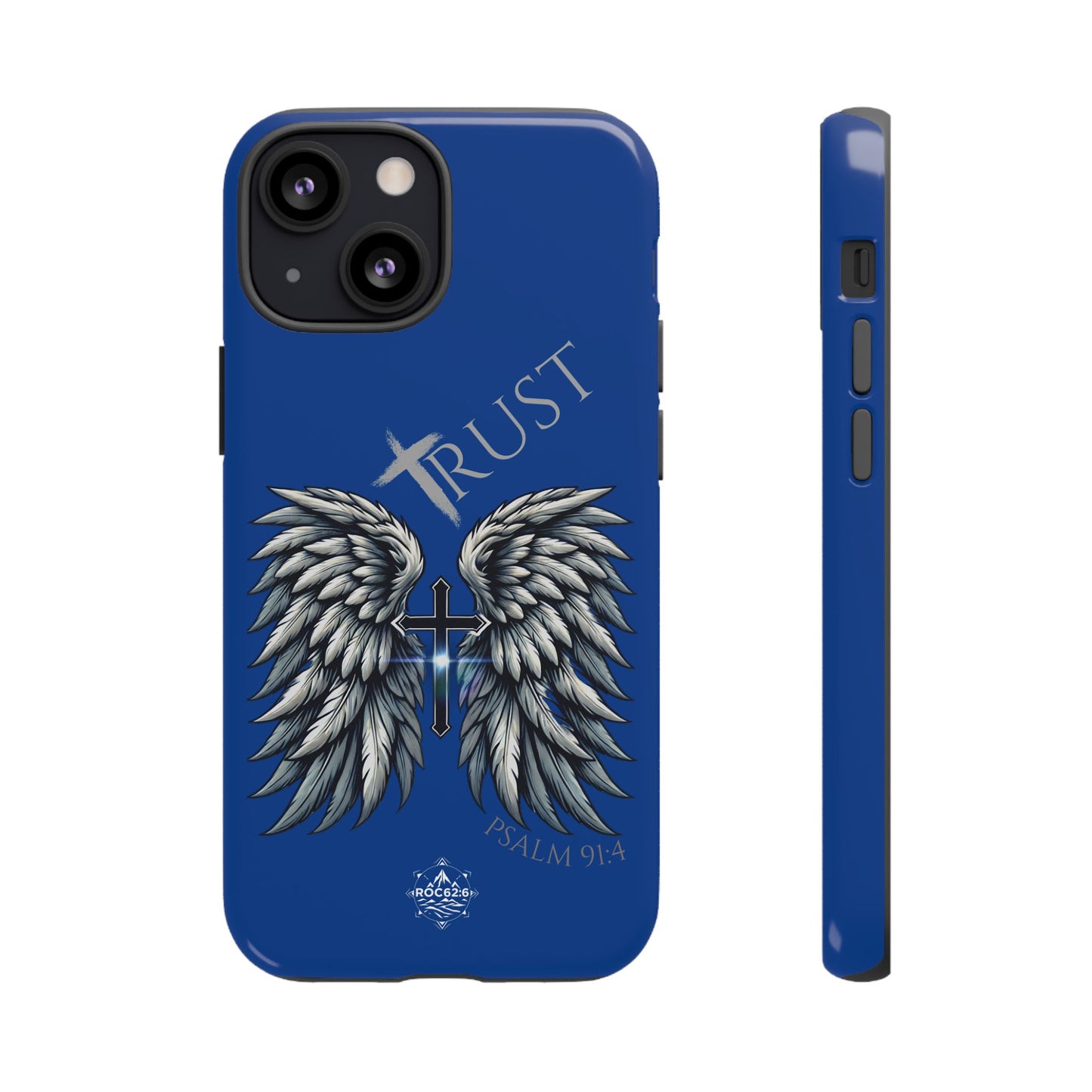 Wings Series Blue Phone Case - Trust, Psalm 91:4 Design, Inspirational Gift, Christian Accessories, Spiritual Protection, Encouragement