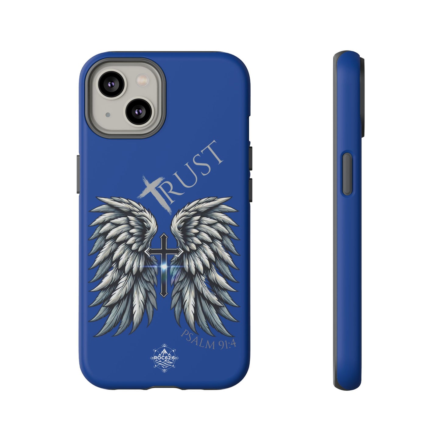 Wings Series Blue Phone Case - Trust, Psalm 91:4 Design, Inspirational Gift, Christian Accessories, Spiritual Protection, Encouragement