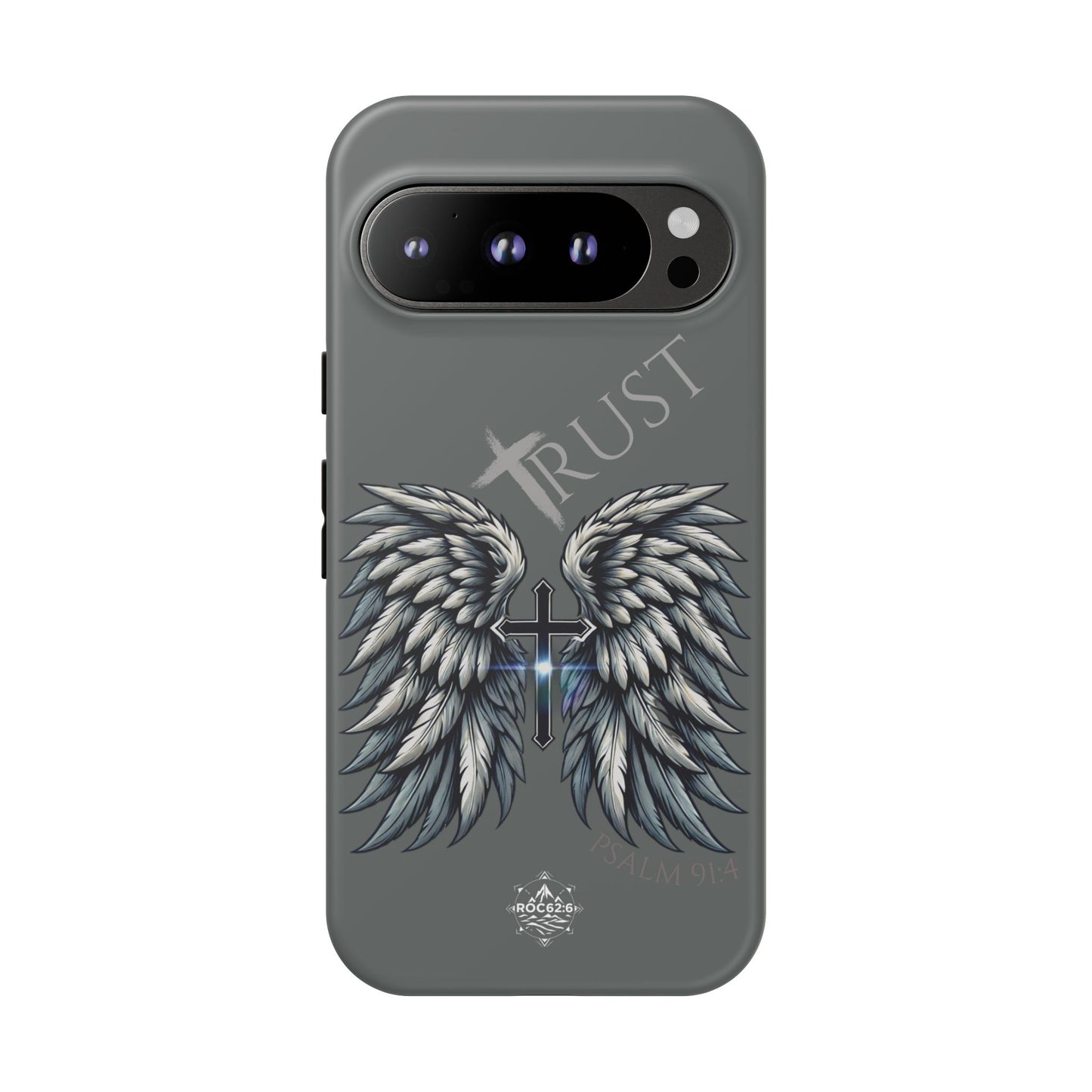 Wings Series Dark Grey Phone Case - Trust, Psalm 91:4 Design, Inspirational Gift, Christian Accessories, Spiritual Protection, Encouragement
