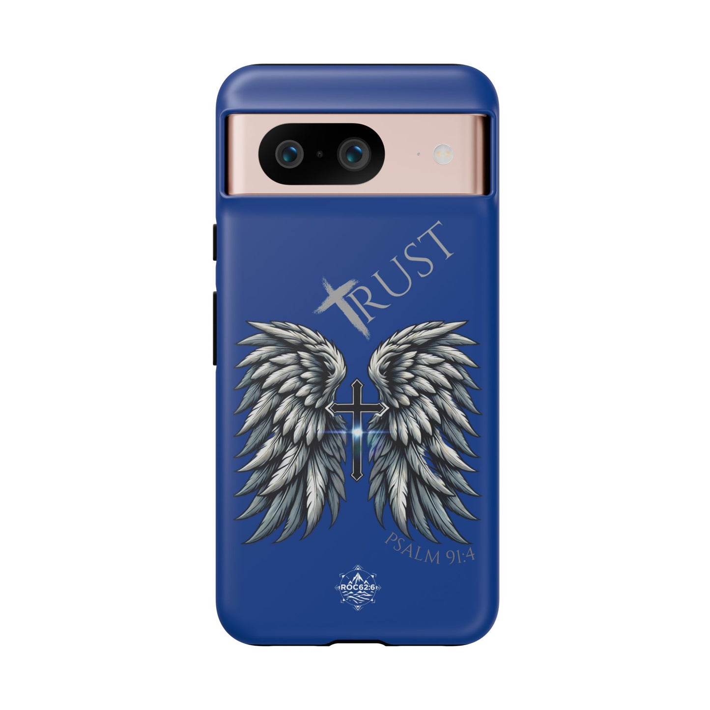 Wings Series Blue Phone Case - Trust, Psalm 91:4 Design, Inspirational Gift, Christian Accessories, Spiritual Protection, Encouragement