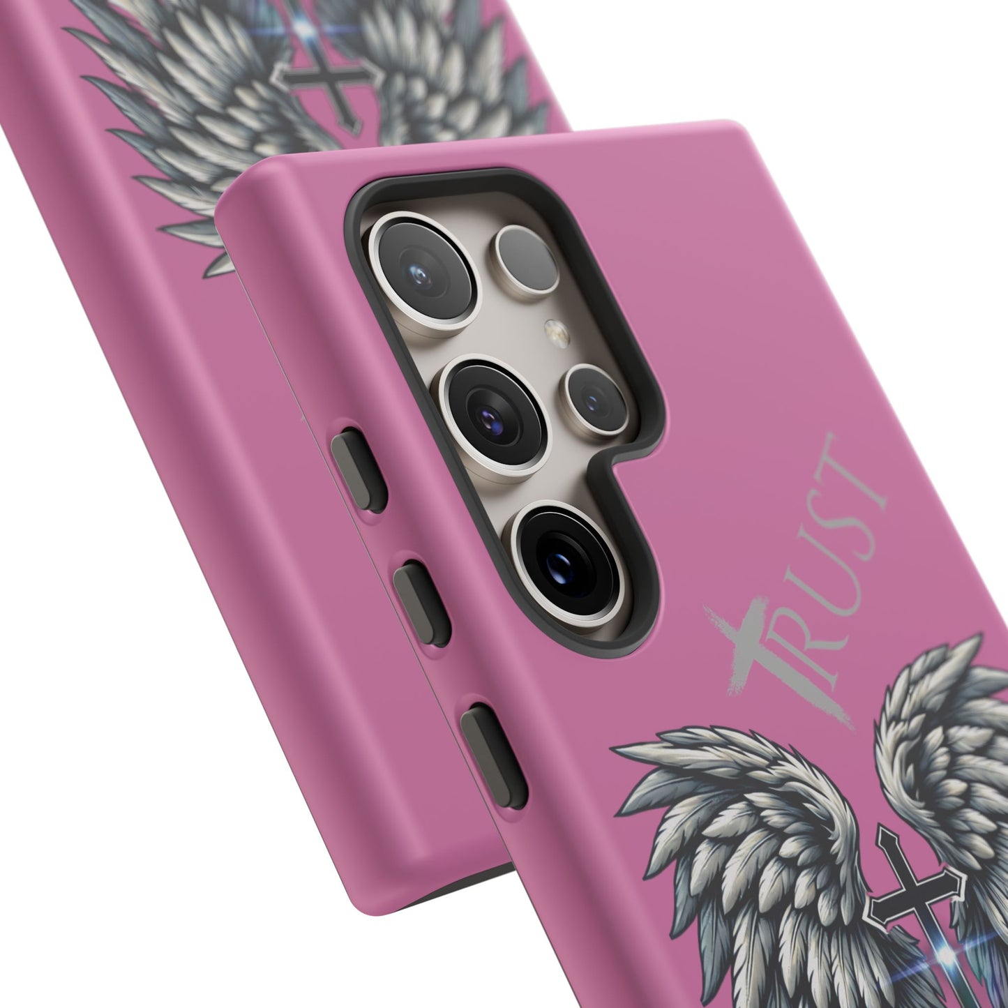 Wings Series Pink Phone Case - Trust, Psalm 91:4 Design, Inspirational Gift, Christian Accessories, Spiritual Protection, Encouragement