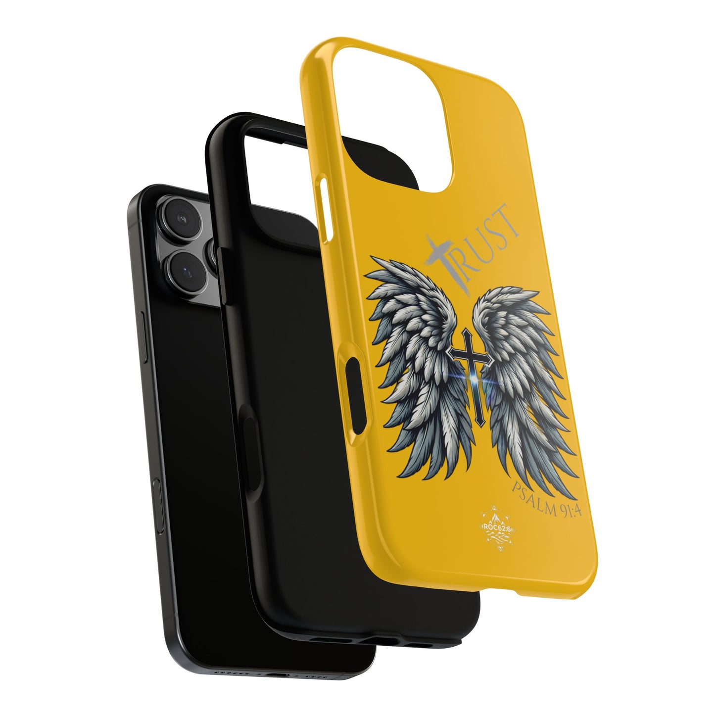 Wings Series Gold Phone Case - Trust, Psalm 91:4 Design, Inspirational Gift, Christian Accessories, Spiritual Protection, Encouragement