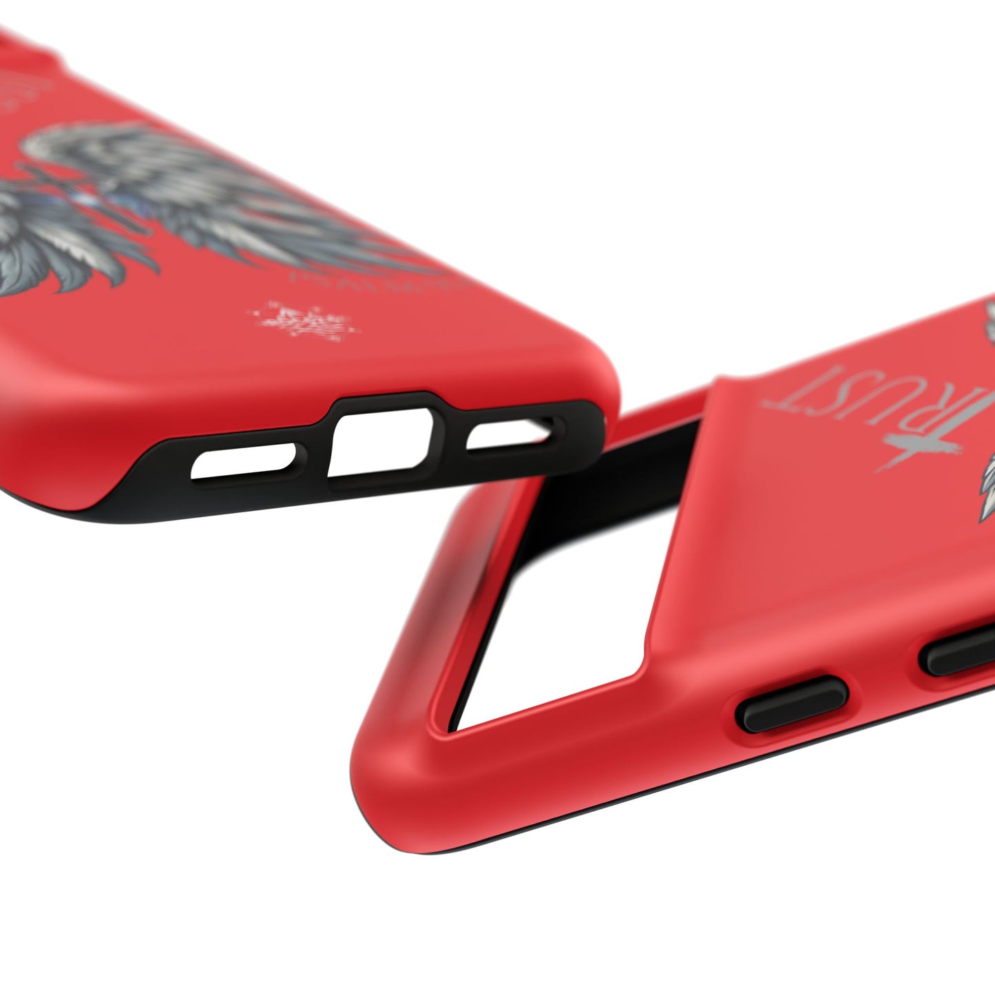 Wings Series Red Phone Case - Trust, Psalm 91:4 Design, Inspirational Gift, Christian Accessories, Spiritual Protection, Encouragement