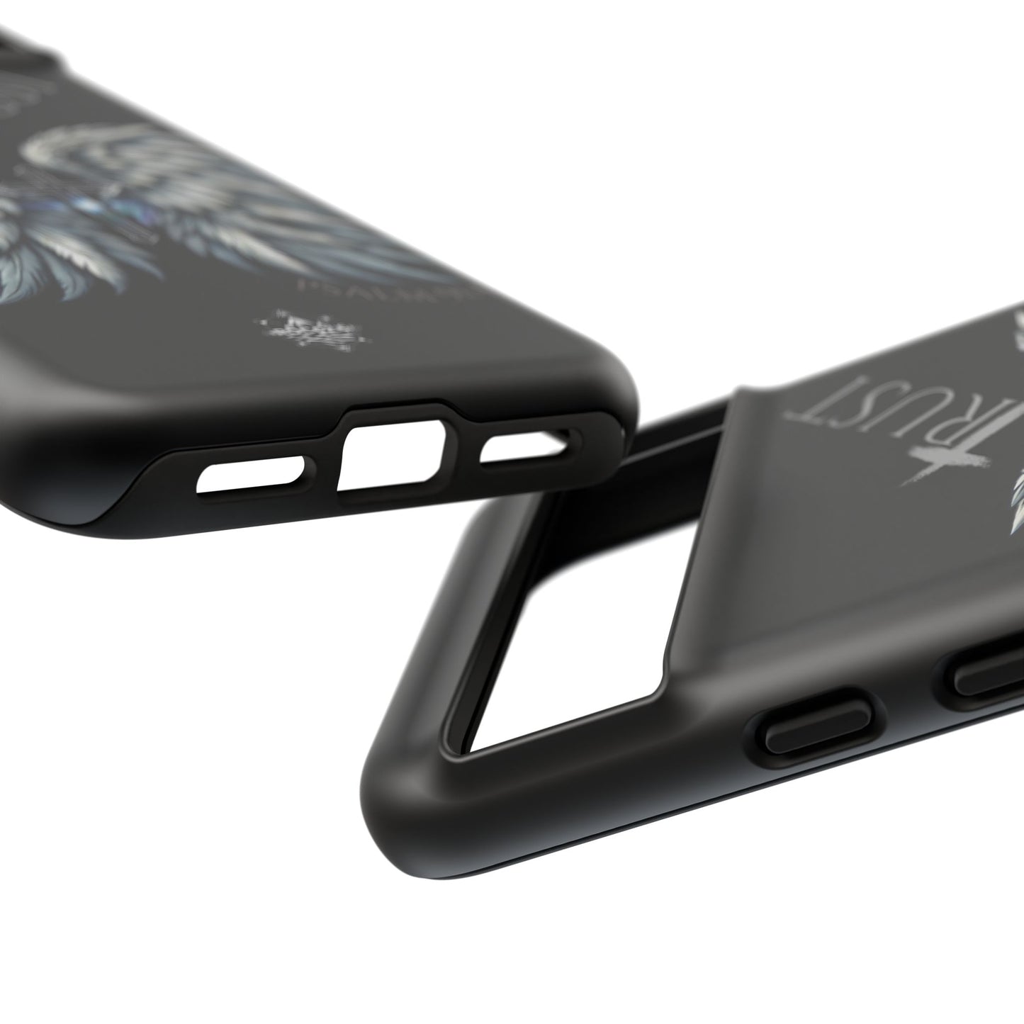 Wings Series Black Phone Case - Trust, Psalm 91:4 Design, Inspirational Gift, Christian Accessories, Spiritual Protection, Encouragement