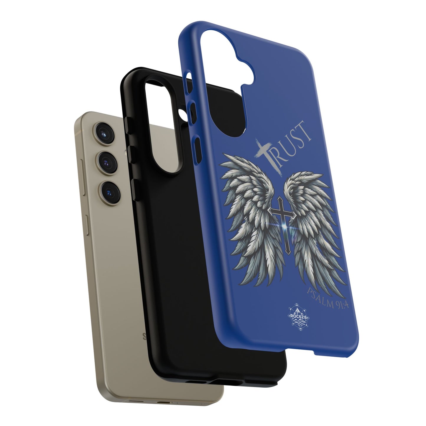 Wings Series Blue Phone Case - Trust, Psalm 91:4 Design, Inspirational Gift, Christian Accessories, Spiritual Protection, Encouragement