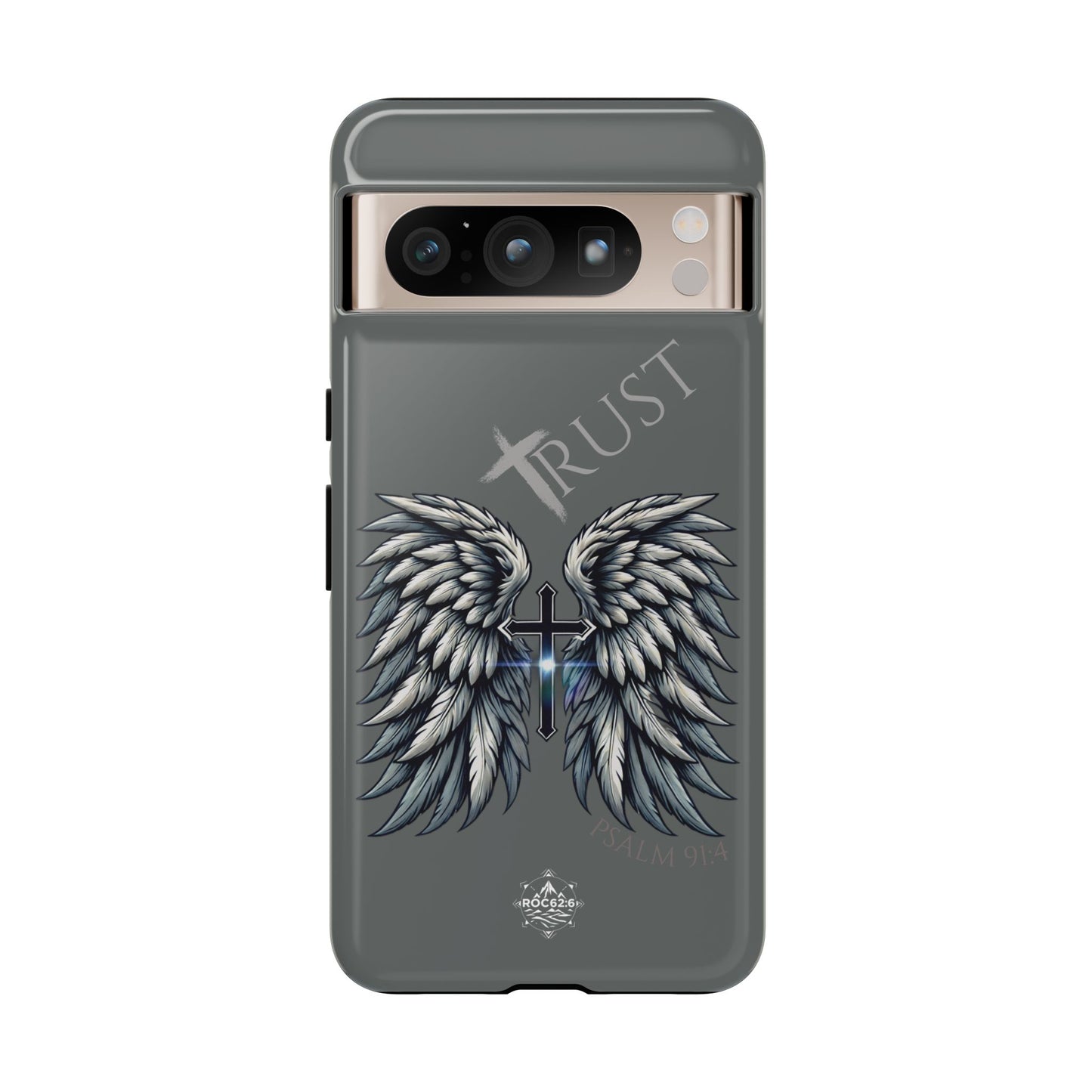 Wings Series Dark Grey Phone Case - Trust, Psalm 91:4 Design, Inspirational Gift, Christian Accessories, Spiritual Protection, Encouragement