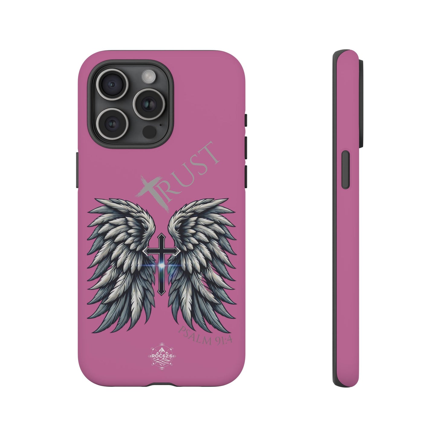 Wings Series Pink Phone Case - Trust, Psalm 91:4 Design, Inspirational Gift, Christian Accessories, Spiritual Protection, Encouragement