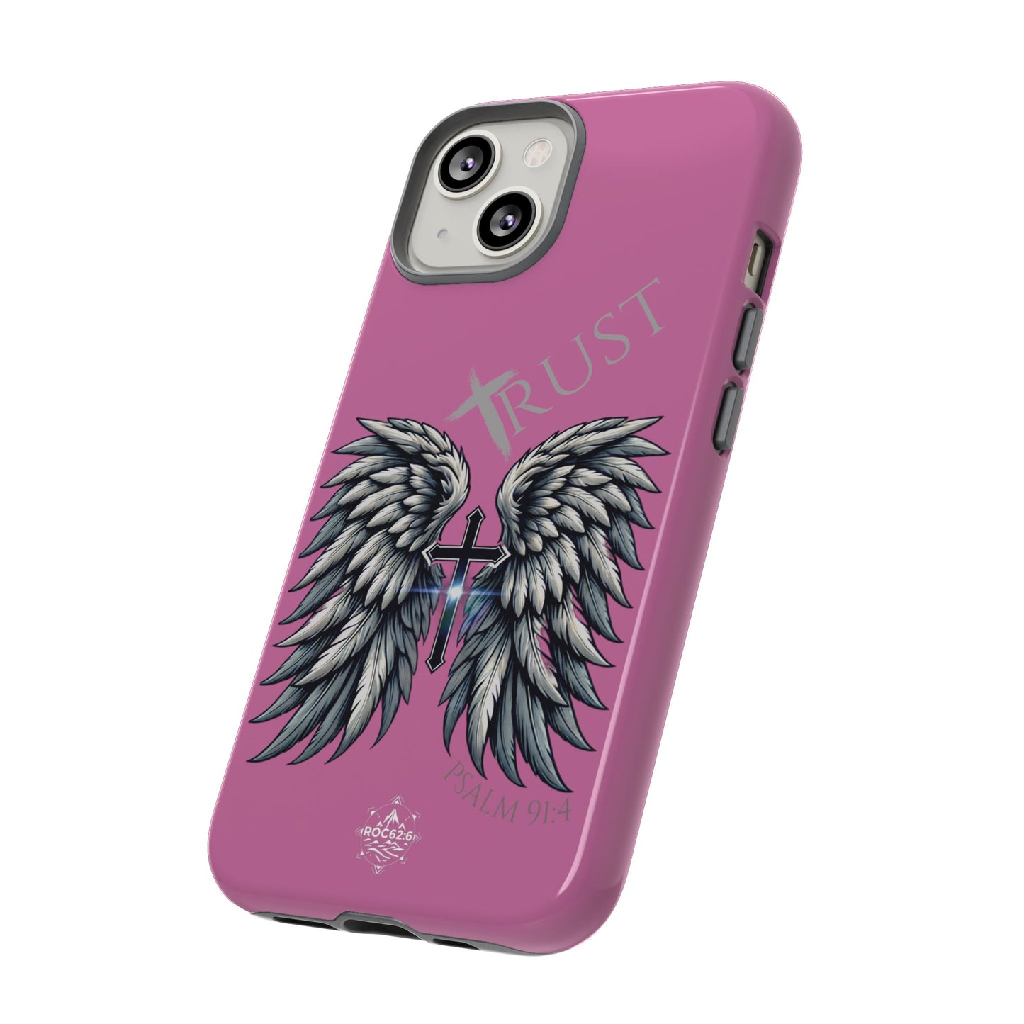 Wings Series Pink Phone Case - Trust, Psalm 91:4 Design, Inspirational Gift, Christian Accessories, Spiritual Protection, Encouragement