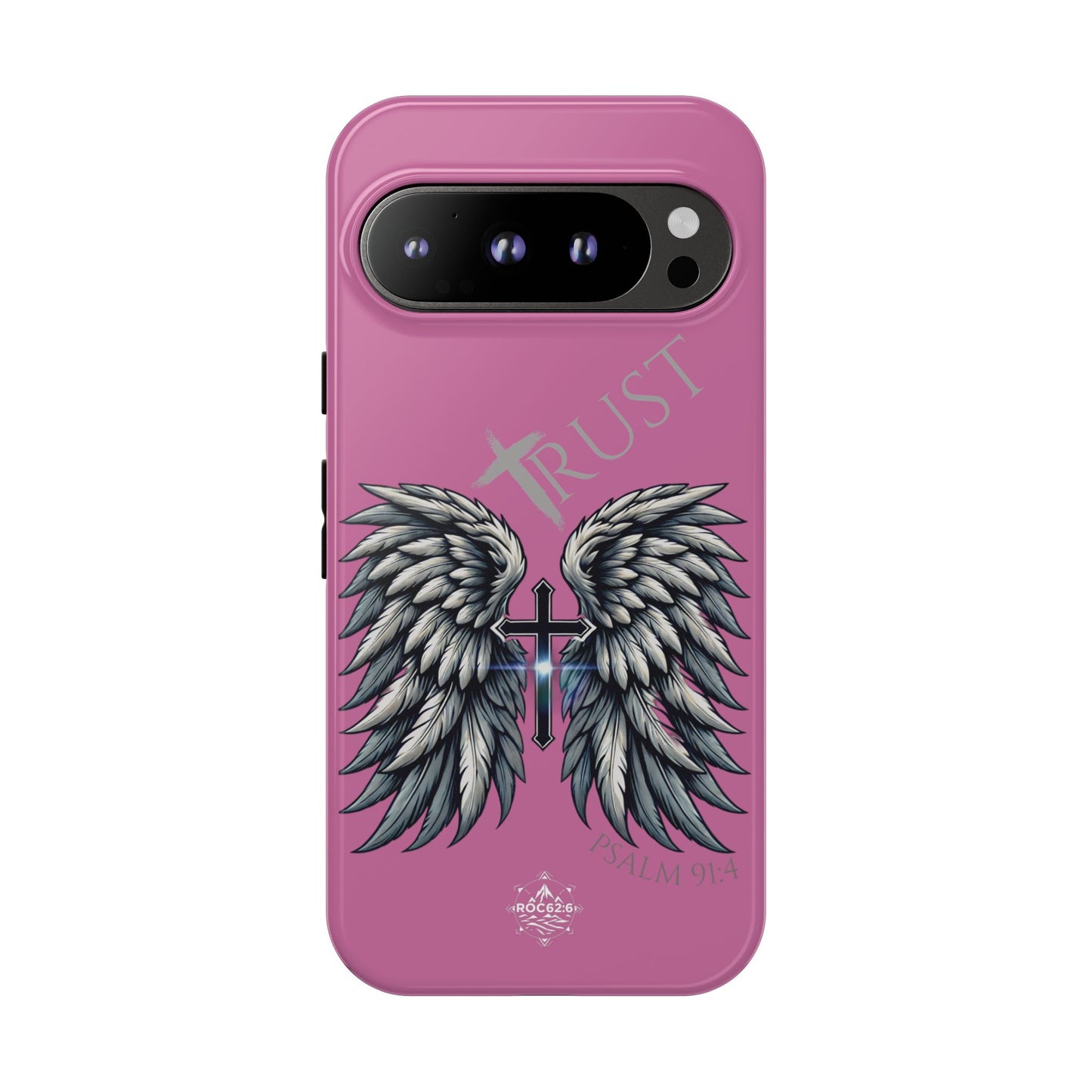 Wings Series Pink Phone Case - Trust, Psalm 91:4 Design, Inspirational Gift, Christian Accessories, Spiritual Protection, Encouragement