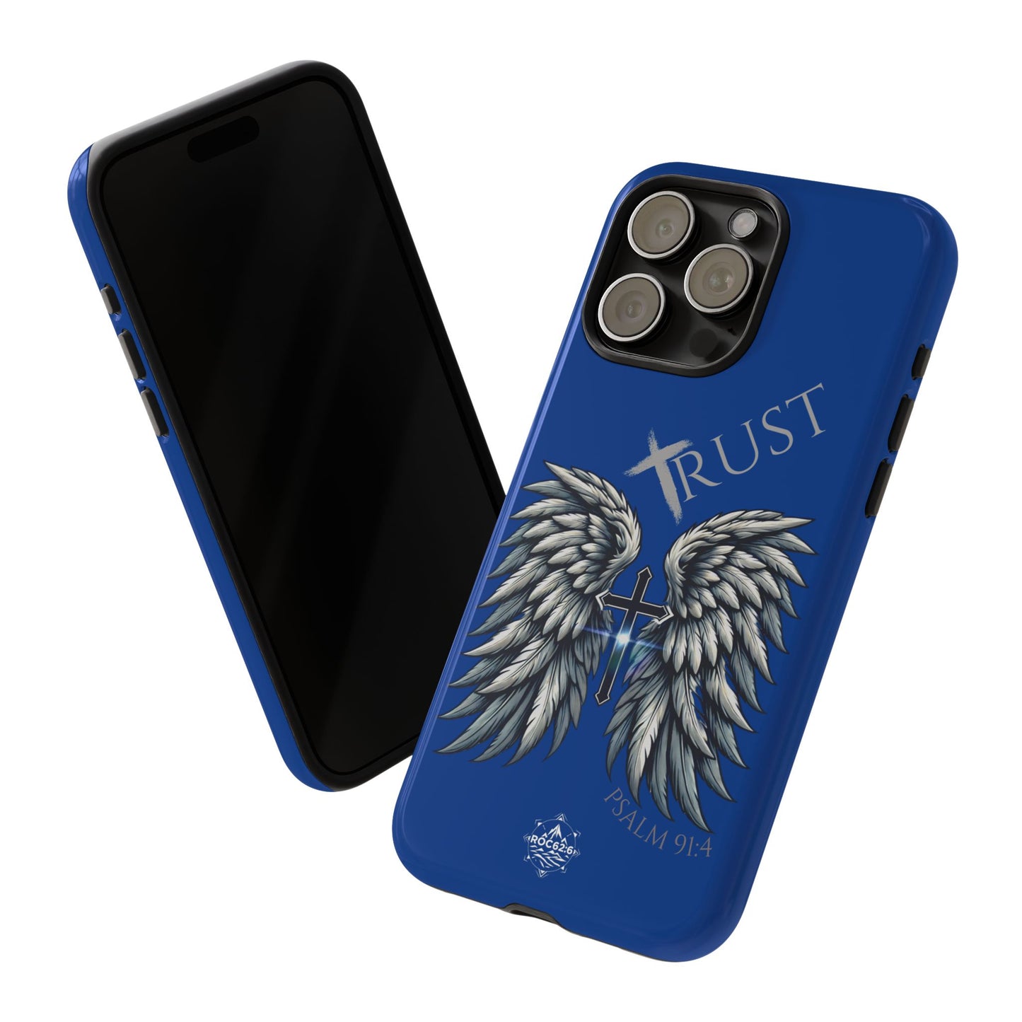 Wings Series Blue Phone Case - Trust, Psalm 91:4 Design, Inspirational Gift, Christian Accessories, Spiritual Protection, Encouragement