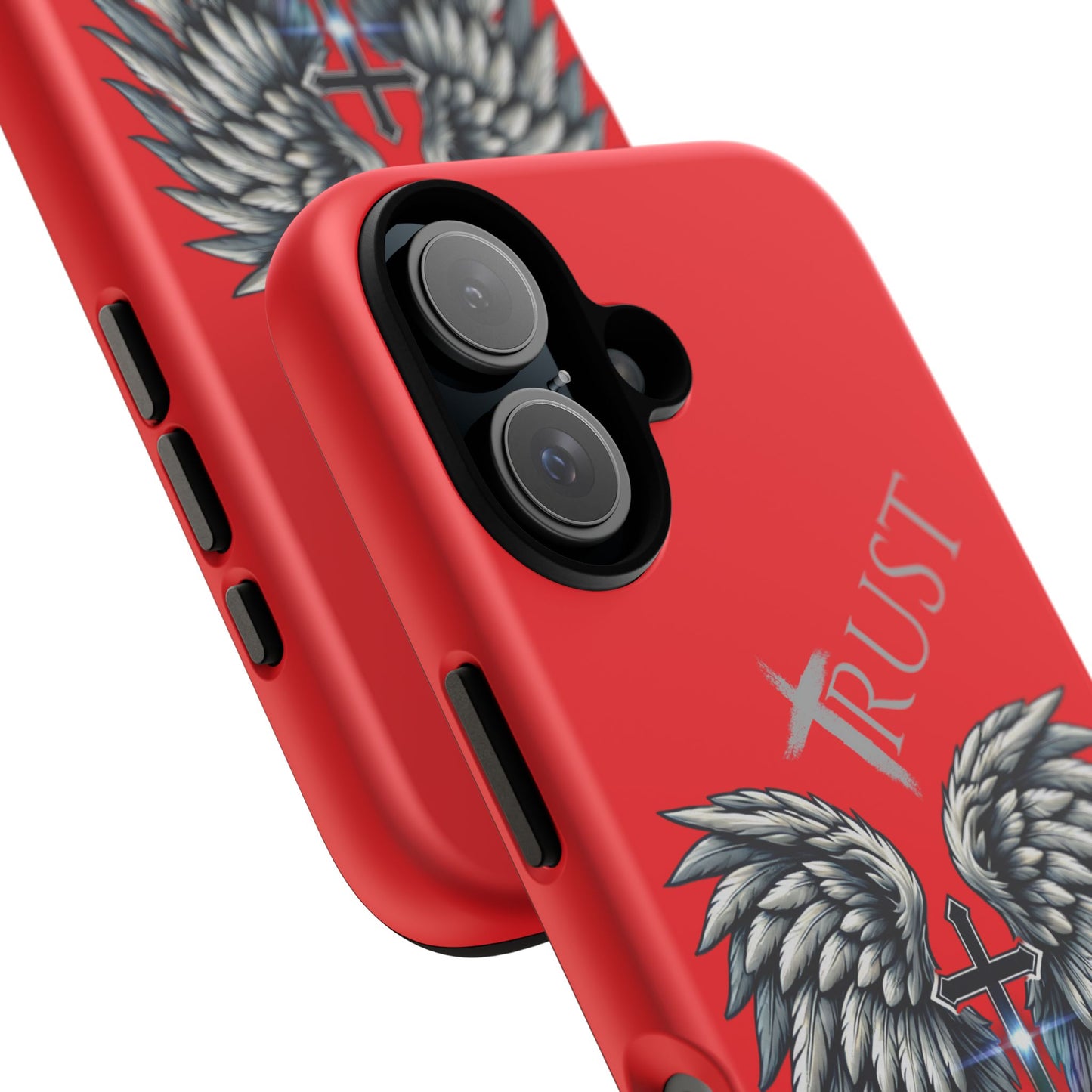 Wings Series Red Phone Case - Trust, Psalm 91:4 Design, Inspirational Gift, Christian Accessories, Spiritual Protection, Encouragement