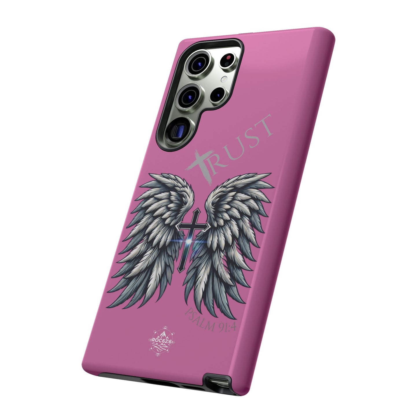 Wings Series Pink Phone Case - Trust, Psalm 91:4 Design, Inspirational Gift, Christian Accessories, Spiritual Protection, Encouragement