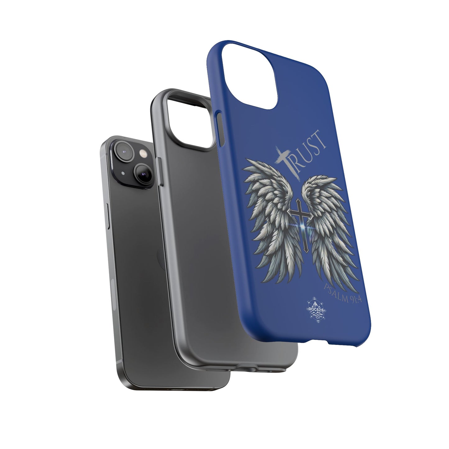 Wings Series Blue Phone Case - Trust, Psalm 91:4 Design, Inspirational Gift, Christian Accessories, Spiritual Protection, Encouragement