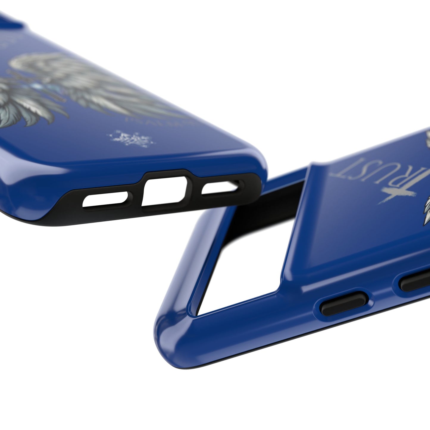 Wings Series Blue Phone Case - Trust, Psalm 91:4 Design, Inspirational Gift, Christian Accessories, Spiritual Protection, Encouragement