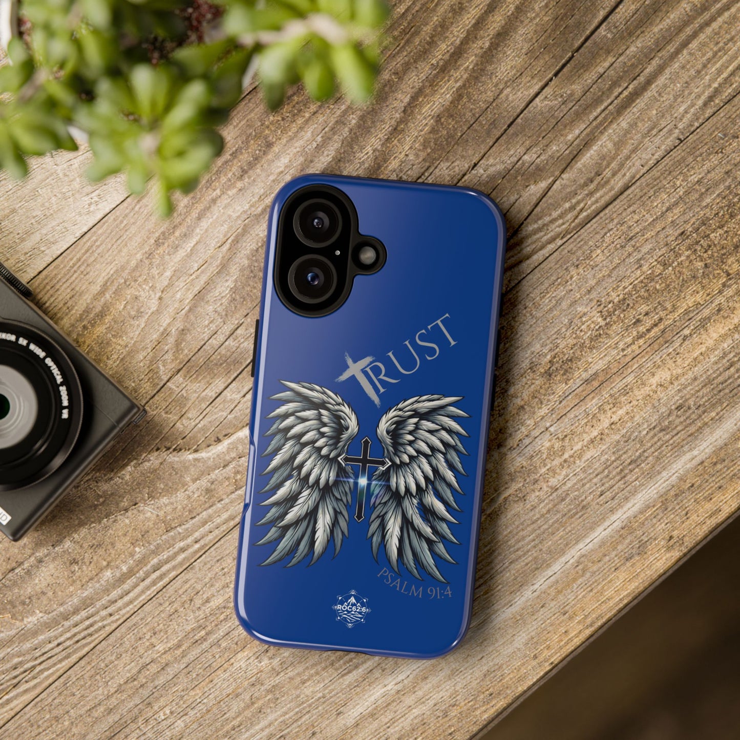 Wings Series Blue Phone Case - Trust, Psalm 91:4 Design, Inspirational Gift, Christian Accessories, Spiritual Protection, Encouragement