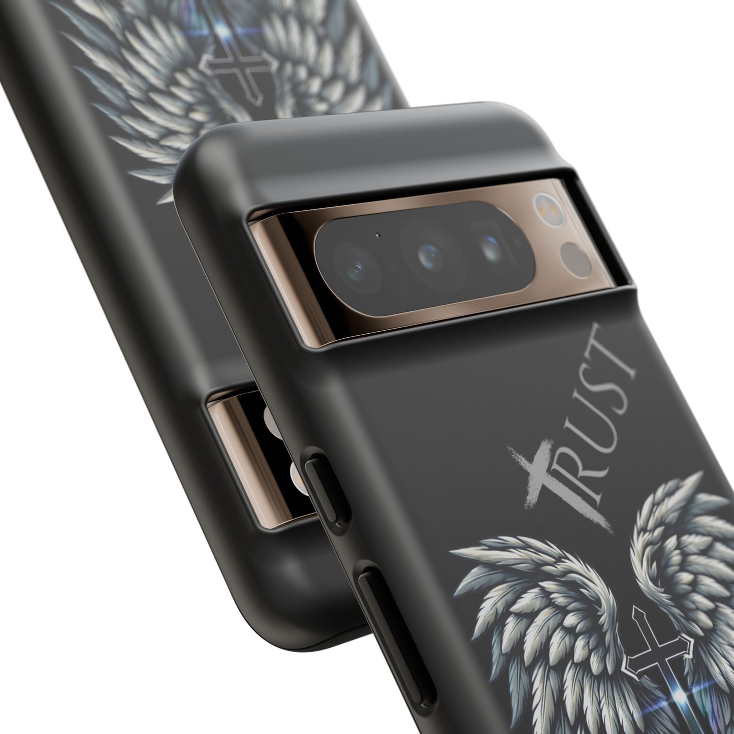 Wings Series Black Phone Case - Trust, Psalm 91:4 Design, Inspirational Gift, Christian Accessories, Spiritual Protection, Encouragement