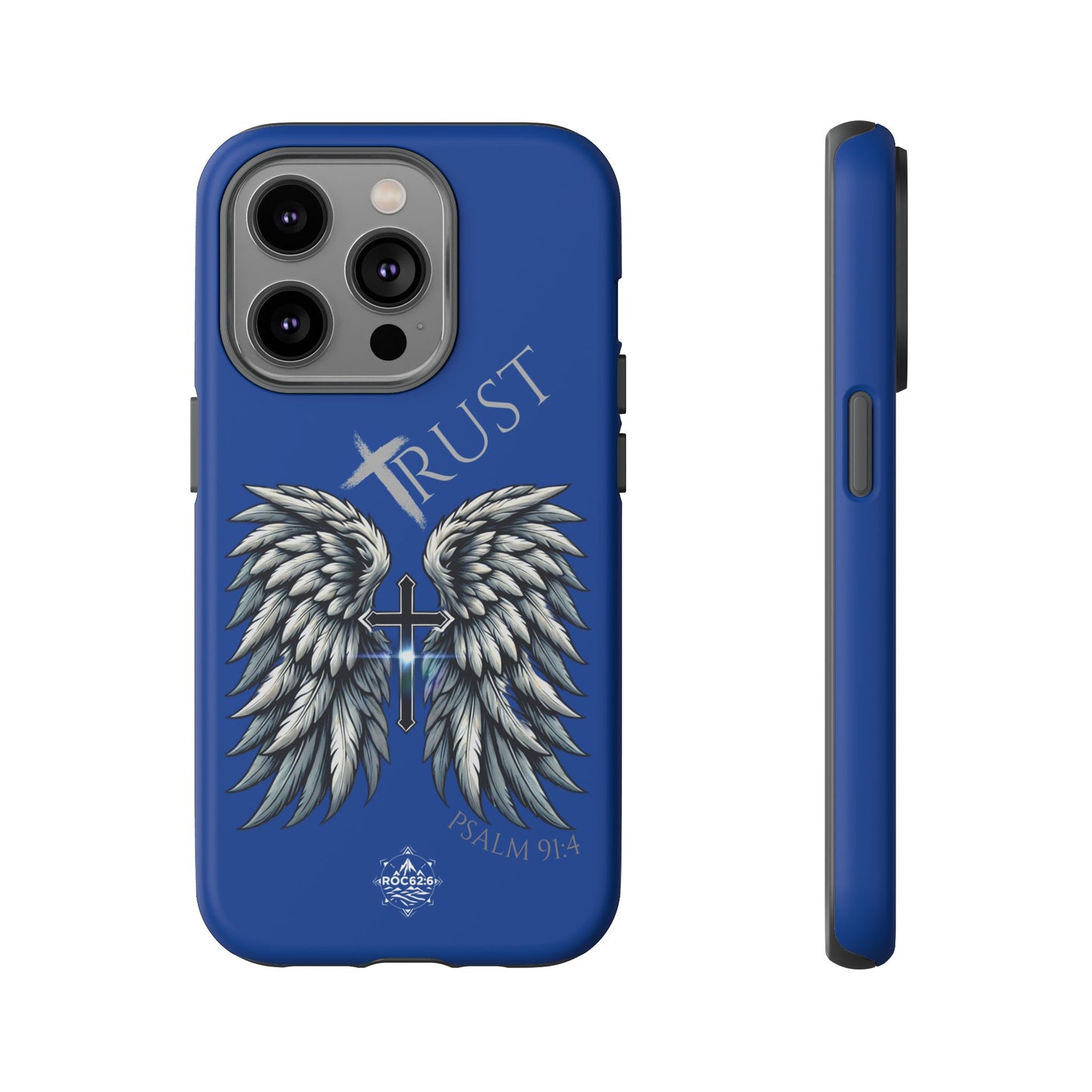 Wings Series Blue Phone Case - Trust, Psalm 91:4 Design, Inspirational Gift, Christian Accessories, Spiritual Protection, Encouragement