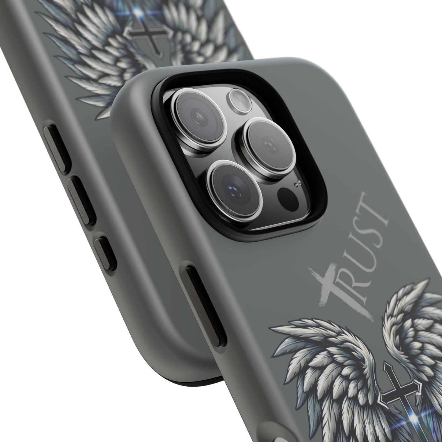 Wings Series Dark Grey Phone Case - Trust, Psalm 91:4 Design, Inspirational Gift, Christian Accessories, Spiritual Protection, Encouragement