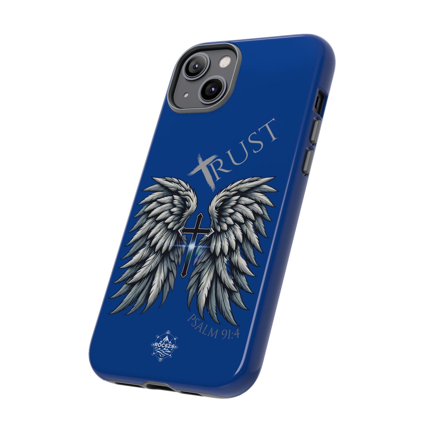Wings Series Blue Phone Case - Trust, Psalm 91:4 Design, Inspirational Gift, Christian Accessories, Spiritual Protection, Encouragement