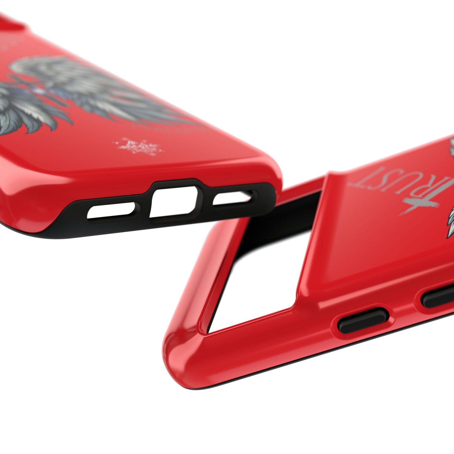 Wings Series Red Phone Case - Trust, Psalm 91:4 Design, Inspirational Gift, Christian Accessories, Spiritual Protection, Encouragement