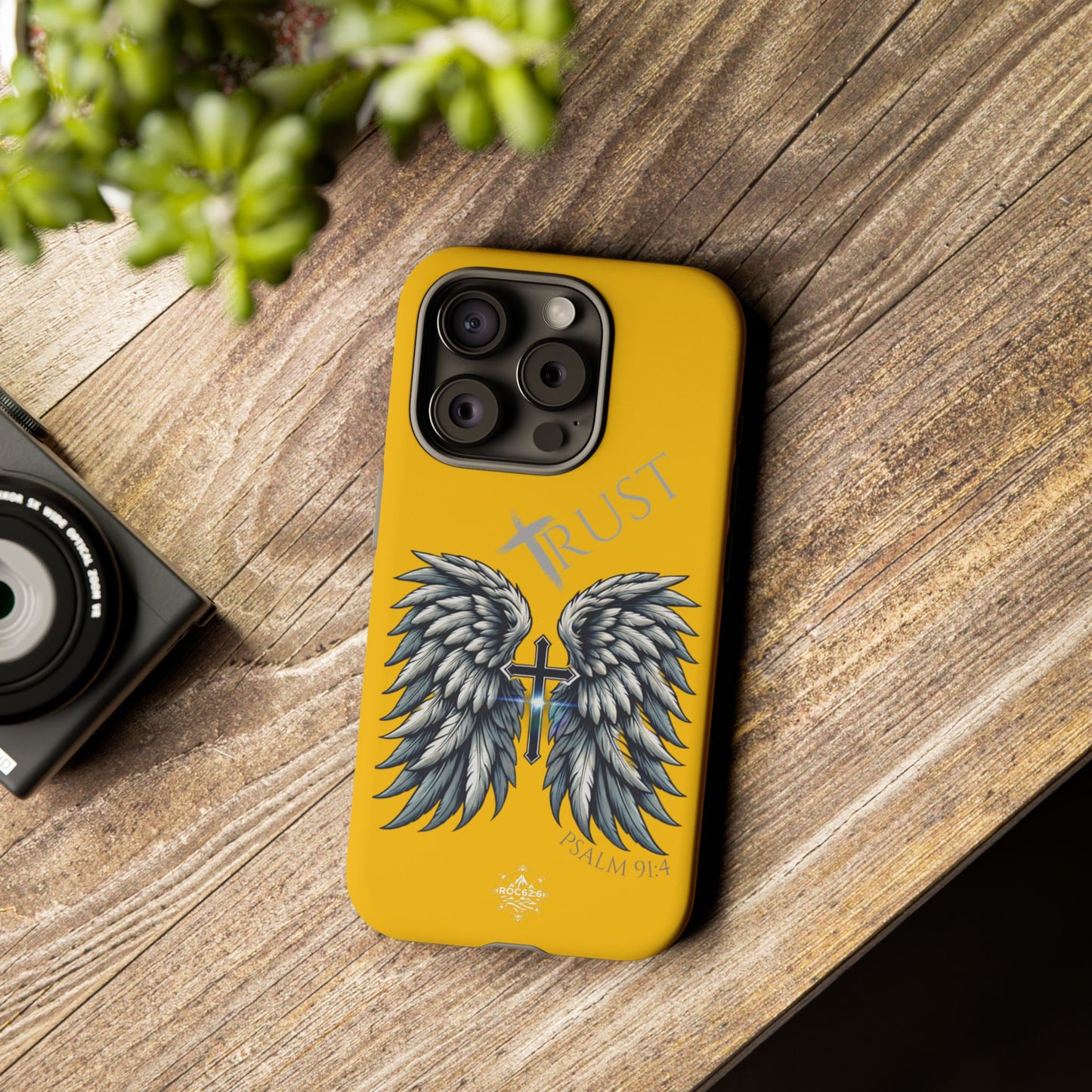 Wings Series Gold Phone Case - Trust, Psalm 91:4 Design, Inspirational Gift, Christian Accessories, Spiritual Protection, Encouragement