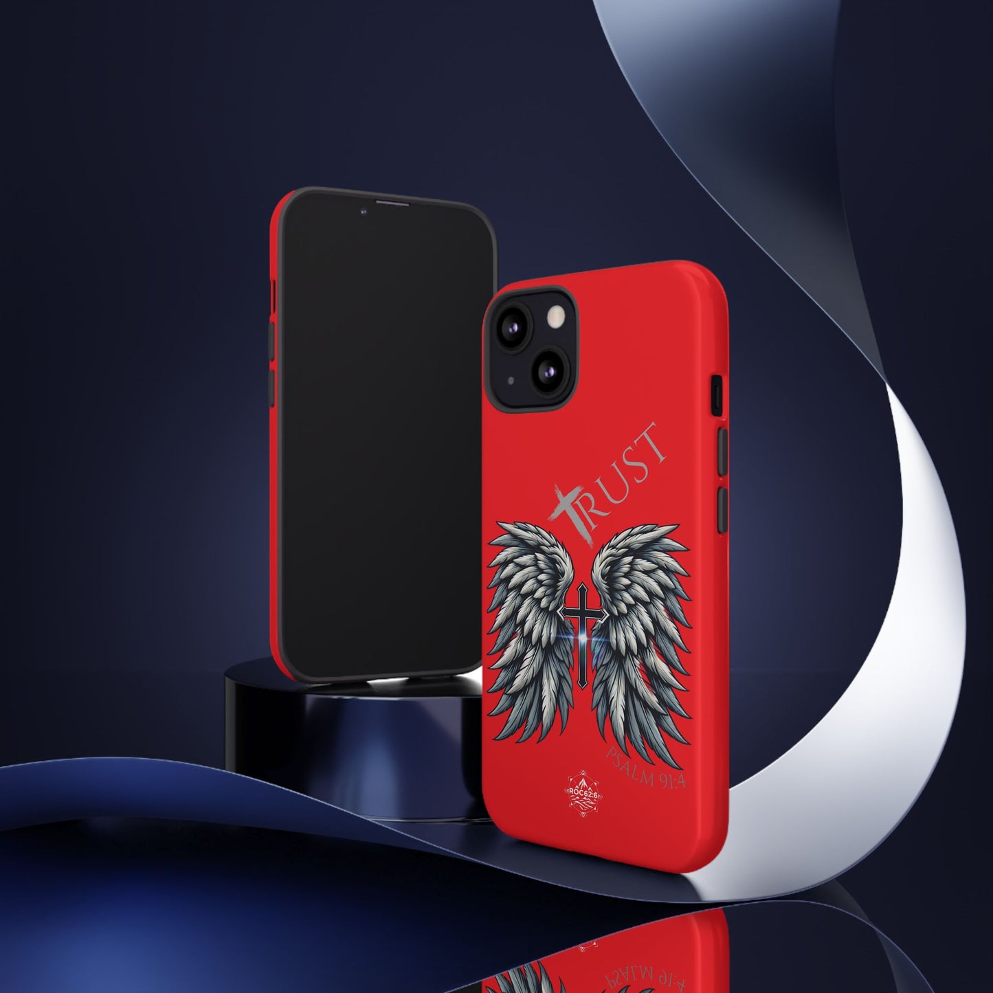 Wings Series Red Phone Case - Trust, Psalm 91:4 Design, Inspirational Gift, Christian Accessories, Spiritual Protection, Encouragement