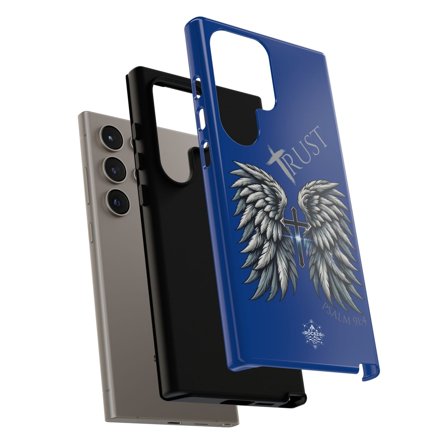 Wings Series Blue Phone Case - Trust, Psalm 91:4 Design, Inspirational Gift, Christian Accessories, Spiritual Protection, Encouragement