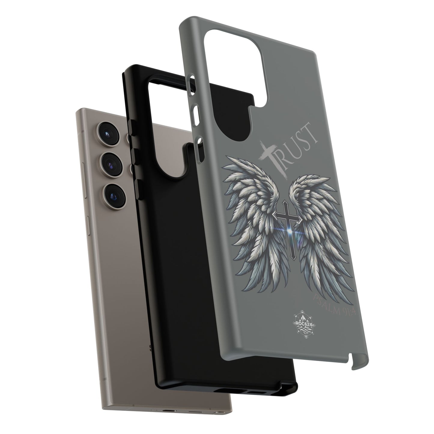 Wings Series Dark Grey Phone Case - Trust, Psalm 91:4 Design, Inspirational Gift, Christian Accessories, Spiritual Protection, Encouragement