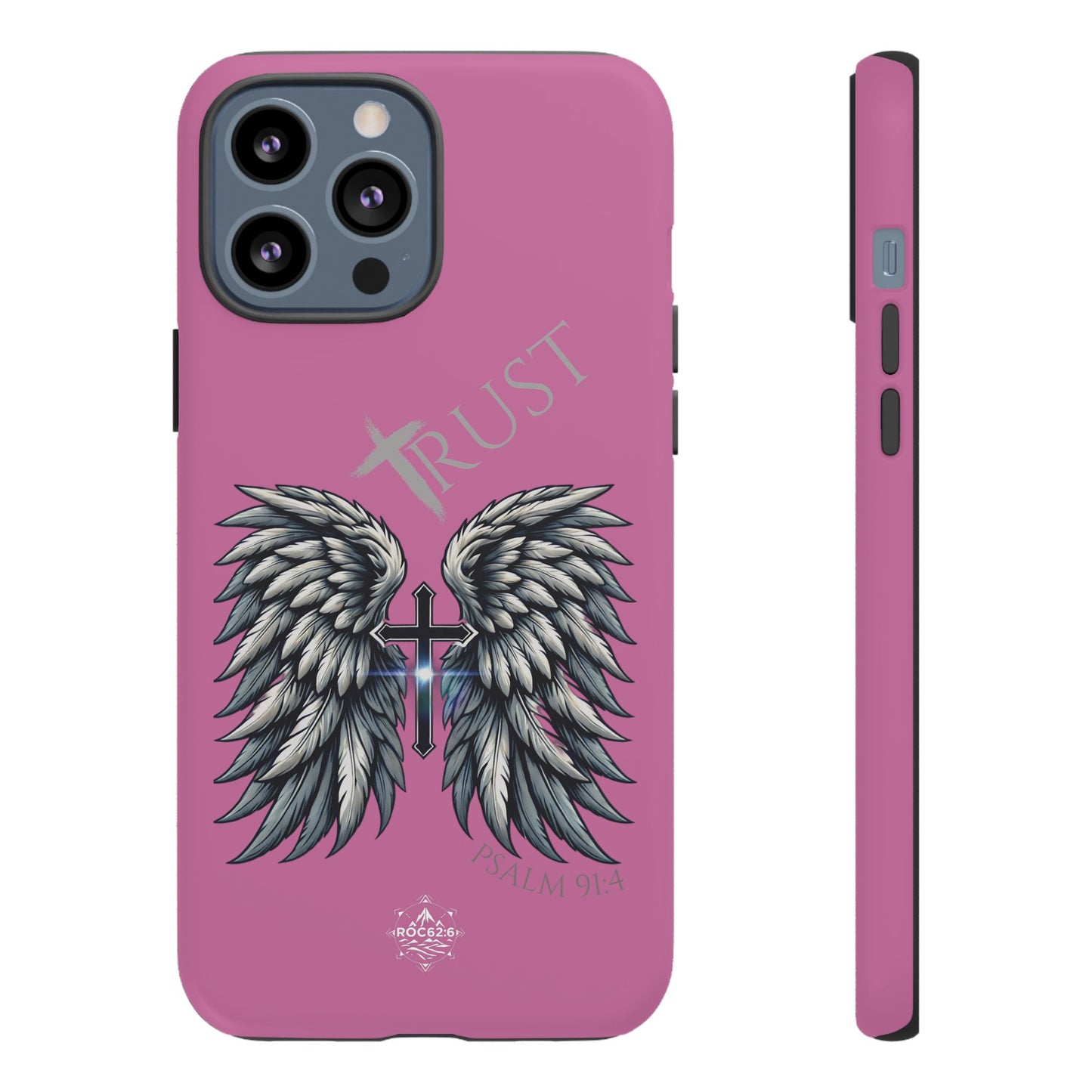 Wings Series Pink Phone Case - Trust, Psalm 91:4 Design, Inspirational Gift, Christian Accessories, Spiritual Protection, Encouragement